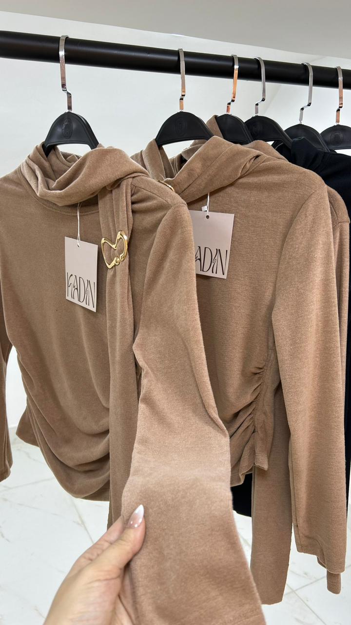 Draped High-Neck Ruched Top