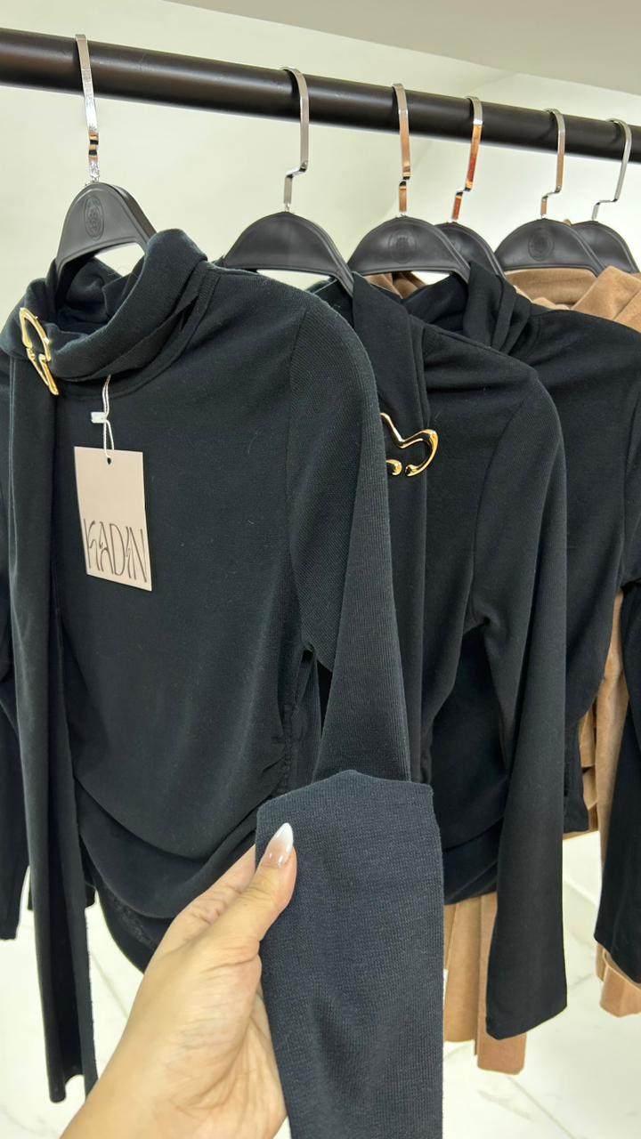 Draped High-Neck Ruched Top