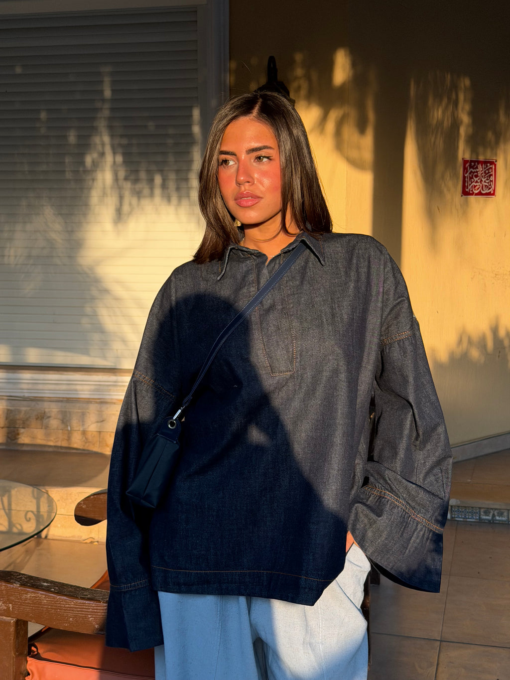 V-neck denim shirt