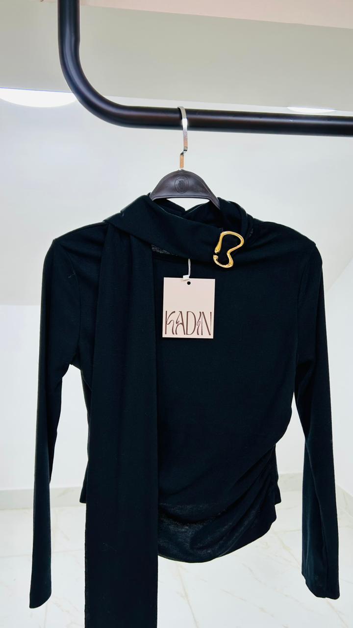 Draped High-Neck Ruched Top