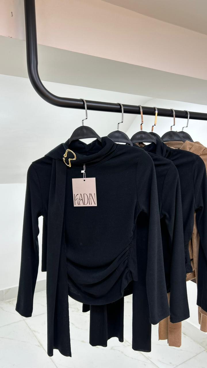 Draped High-Neck Ruched Top