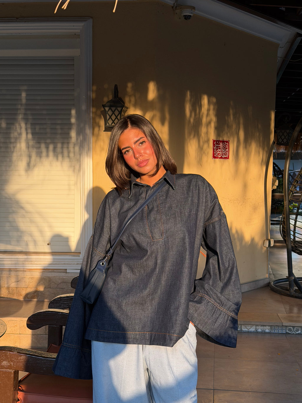 V-neck denim shirt
