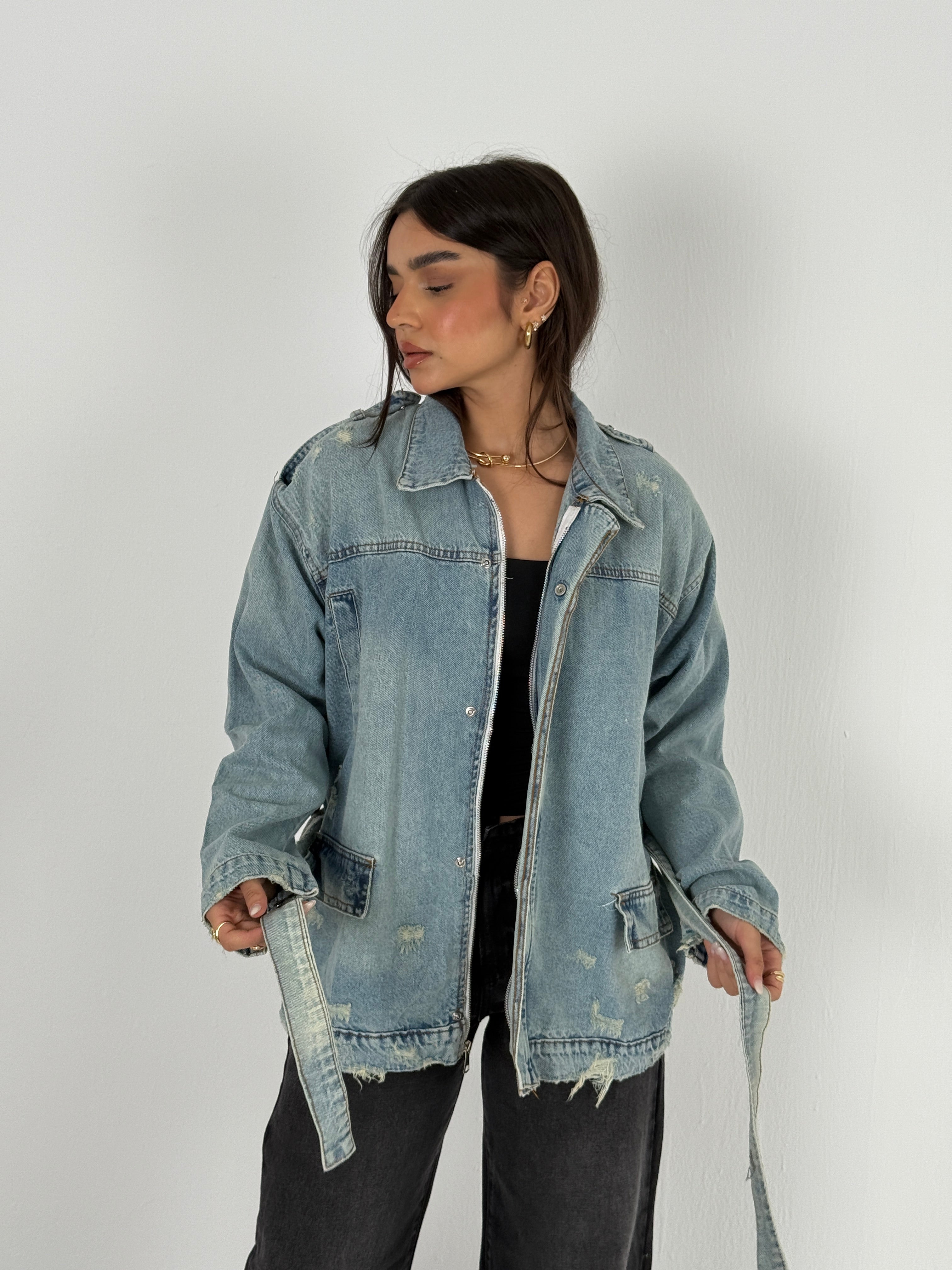Oversized Distressed Denim Jacket