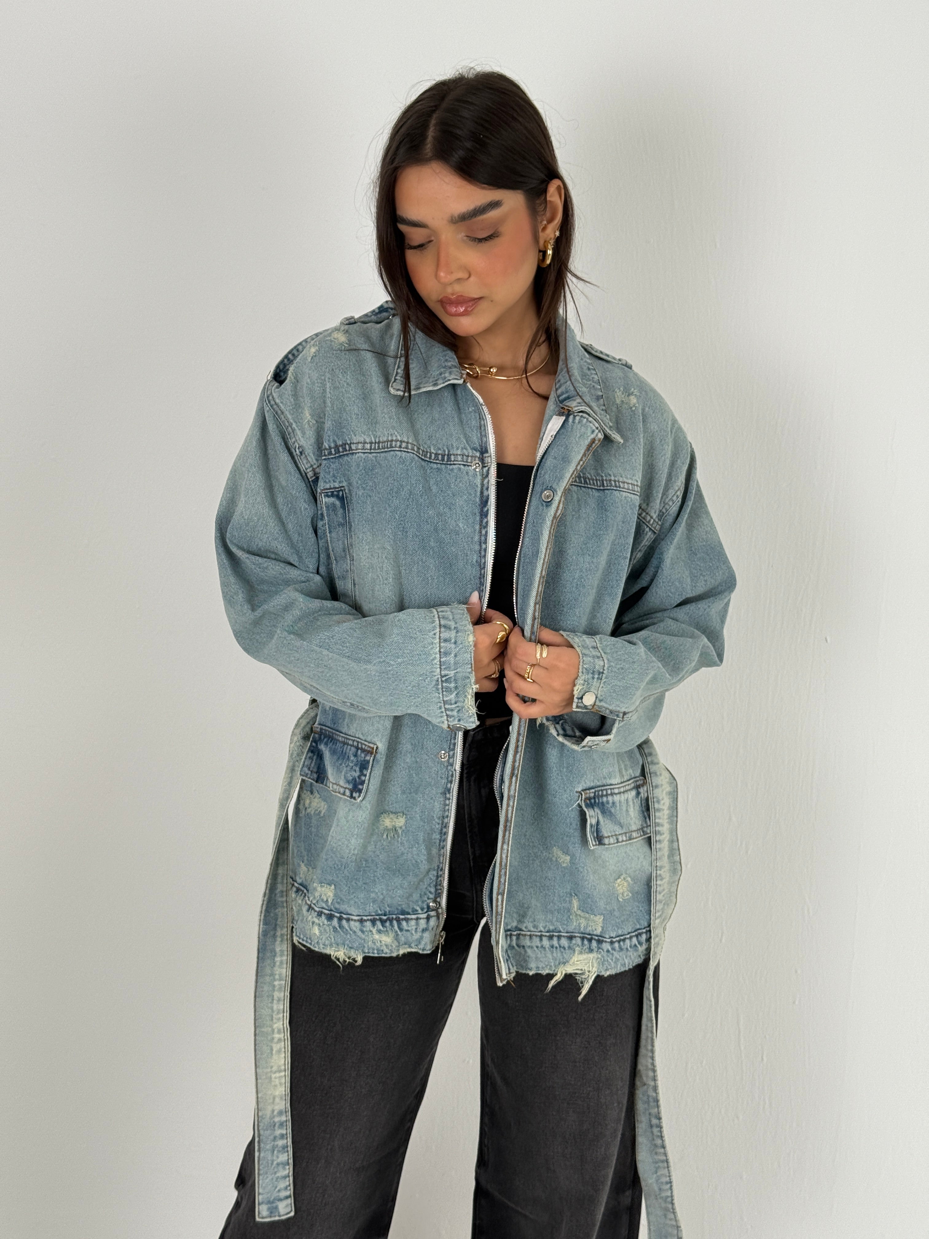 Oversized Distressed Denim Jacket