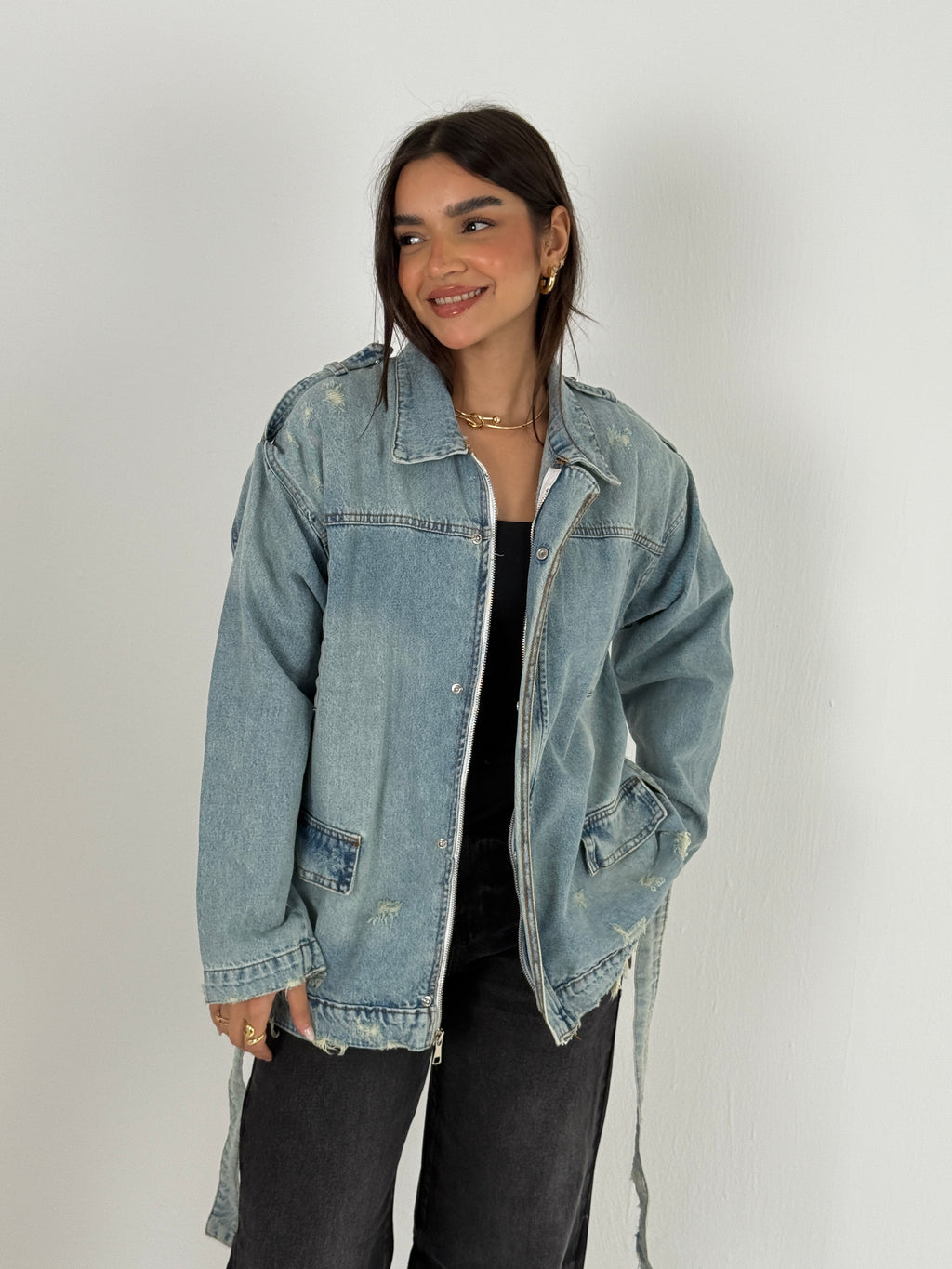 Oversized Distressed Denim Jacket