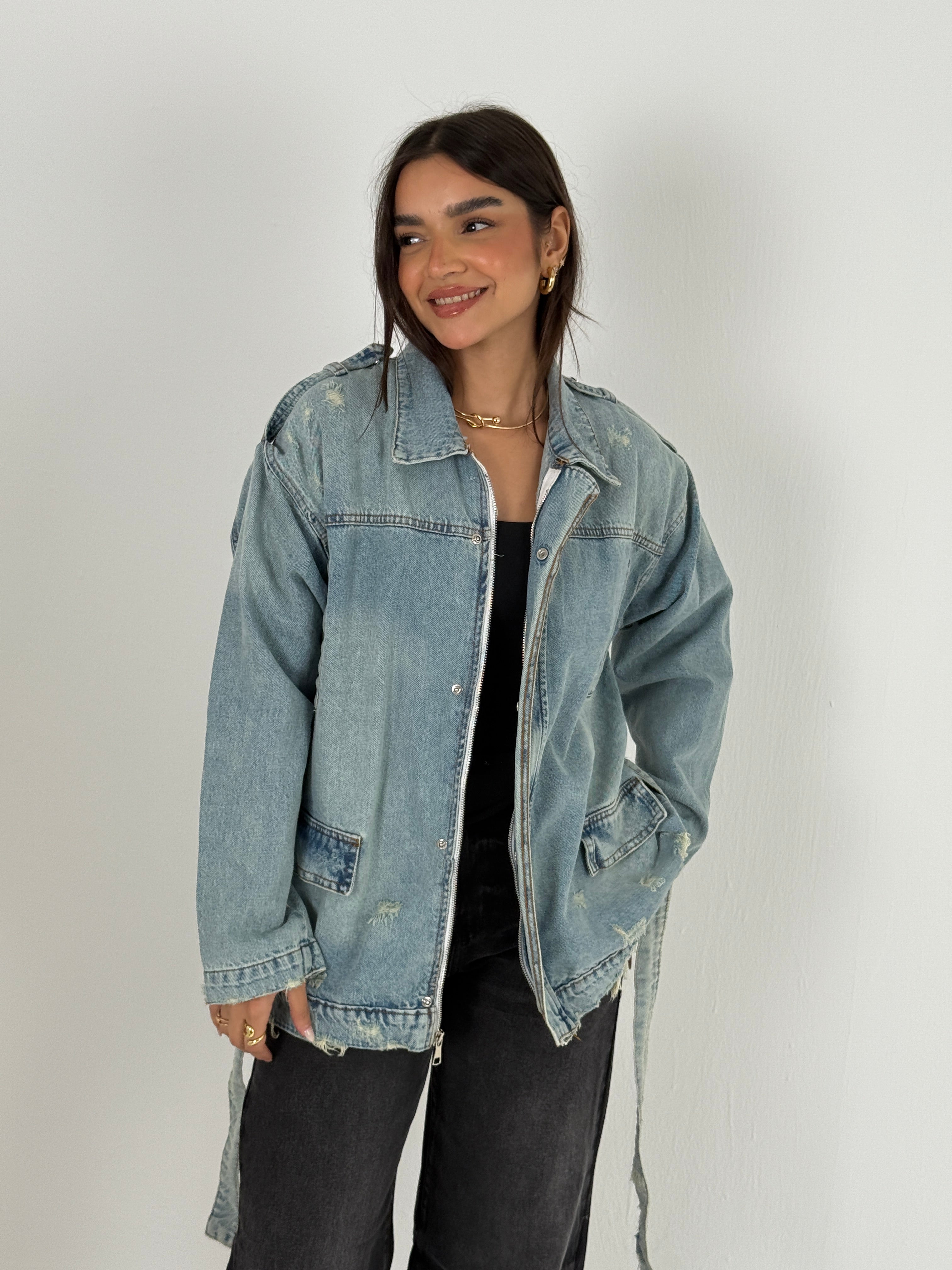 Oversized Distressed Denim Jacket