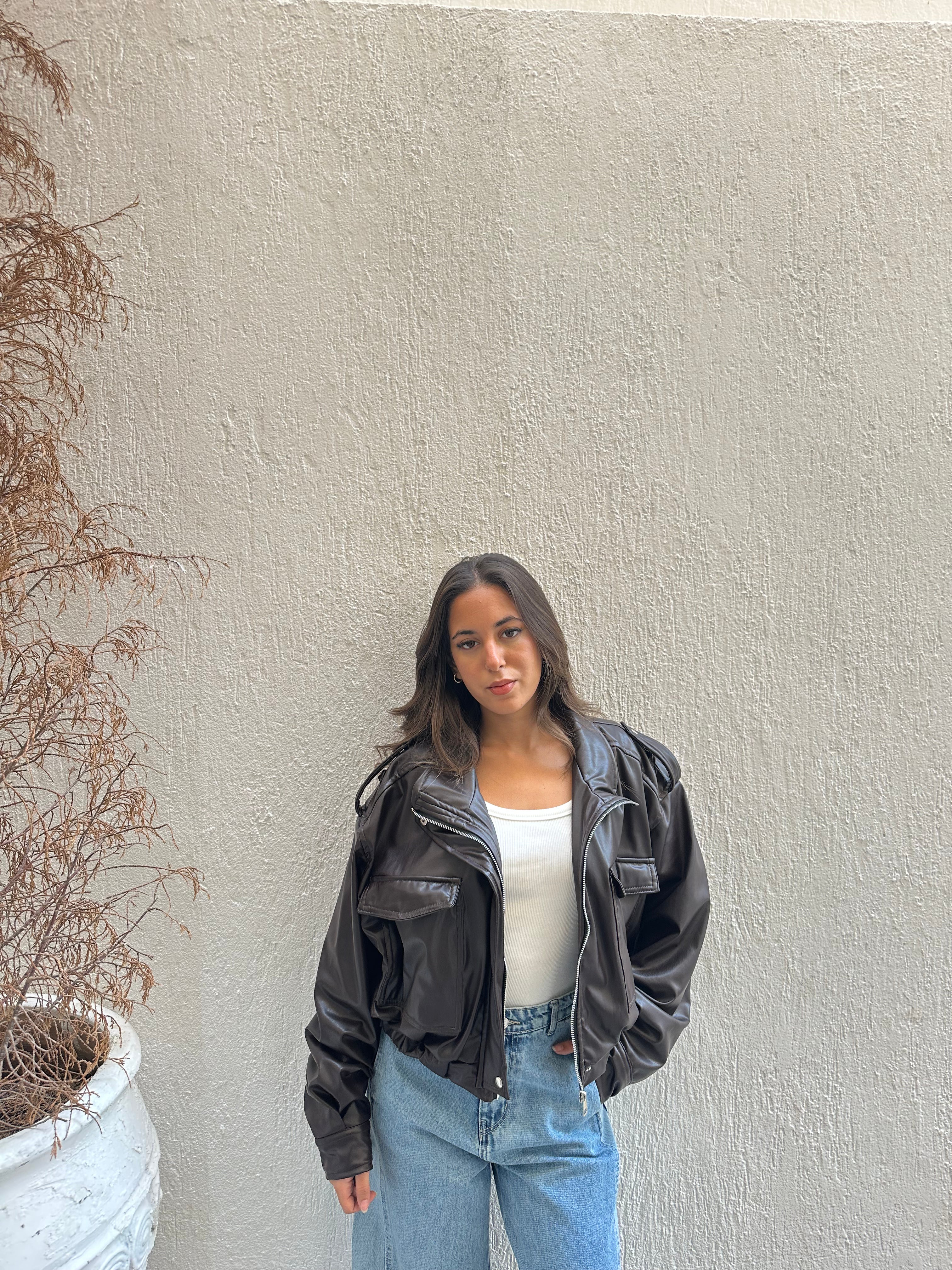 Cropped Faux Leather Jacket