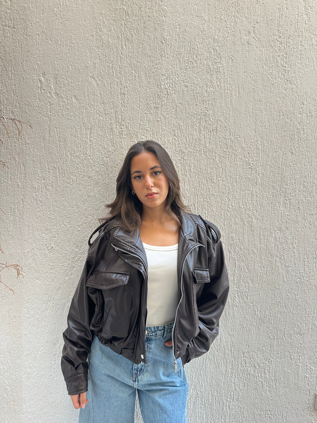 Cropped Faux Leather Jacket