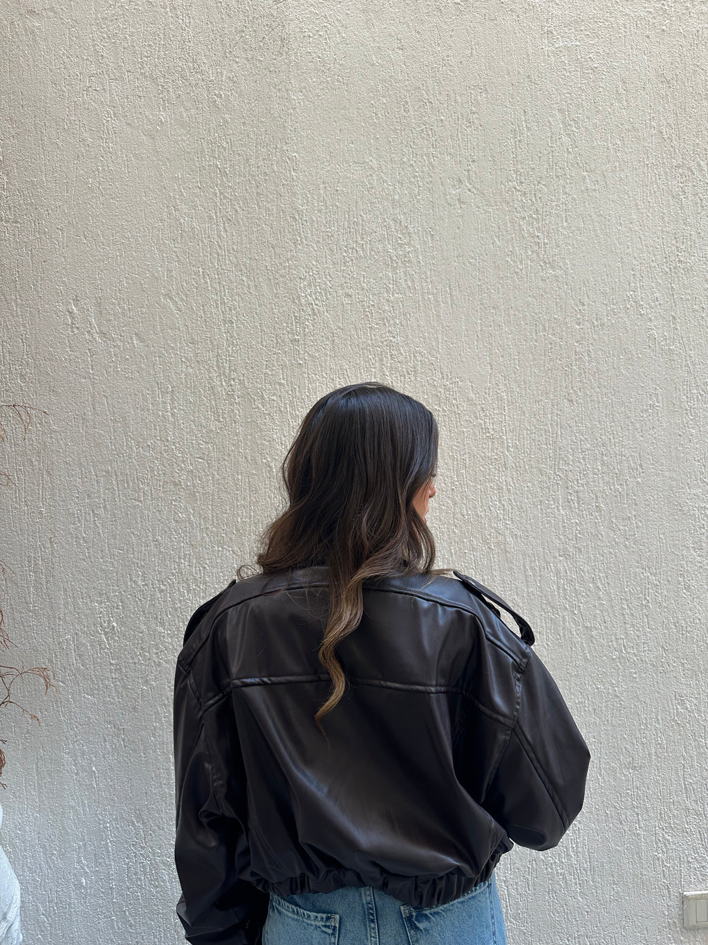 Cropped Faux Leather Jacket