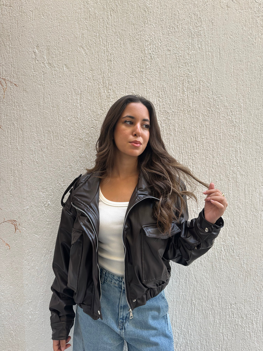 Cropped Faux Leather Jacket