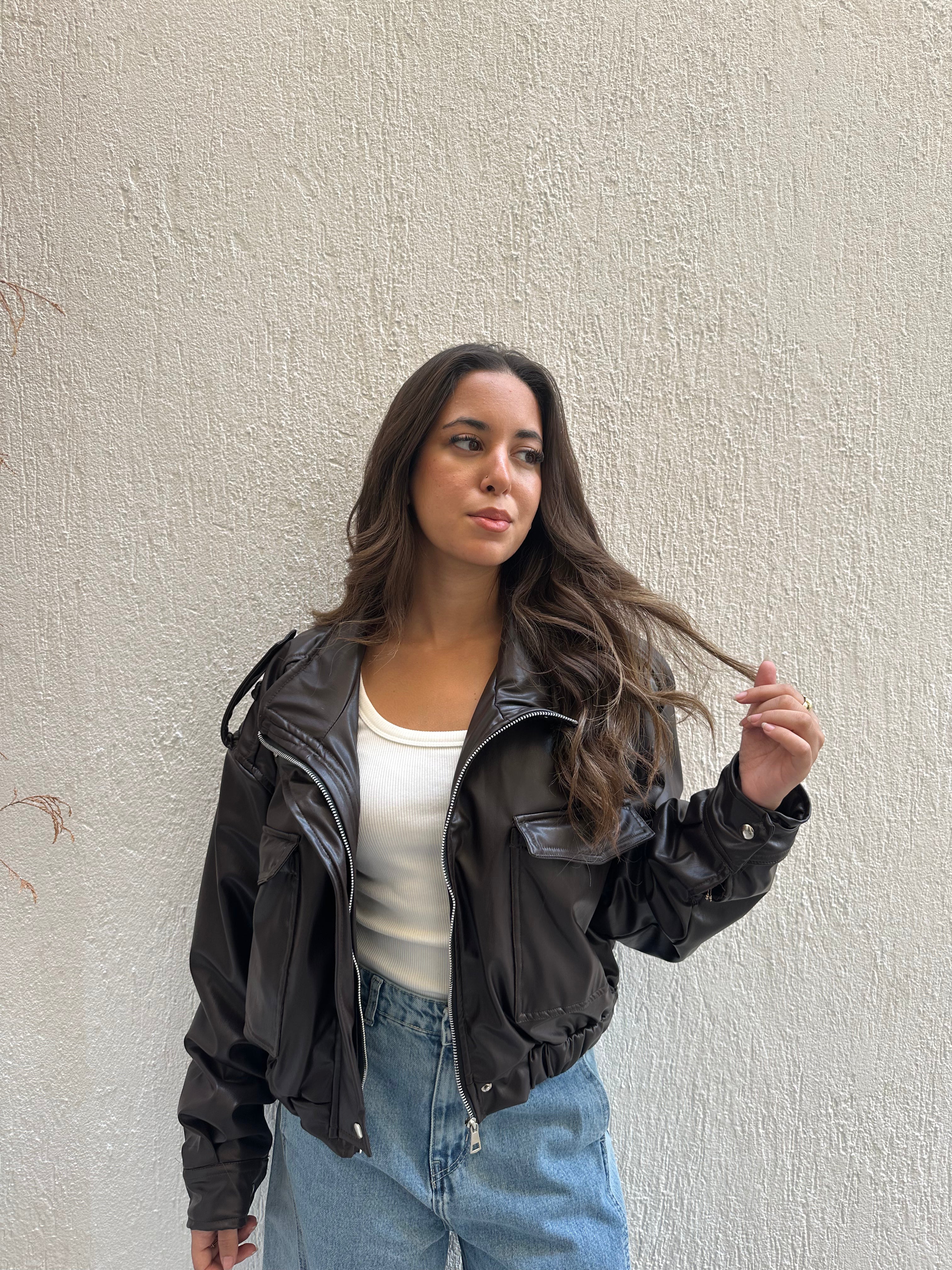 Cropped Faux Leather Jacket