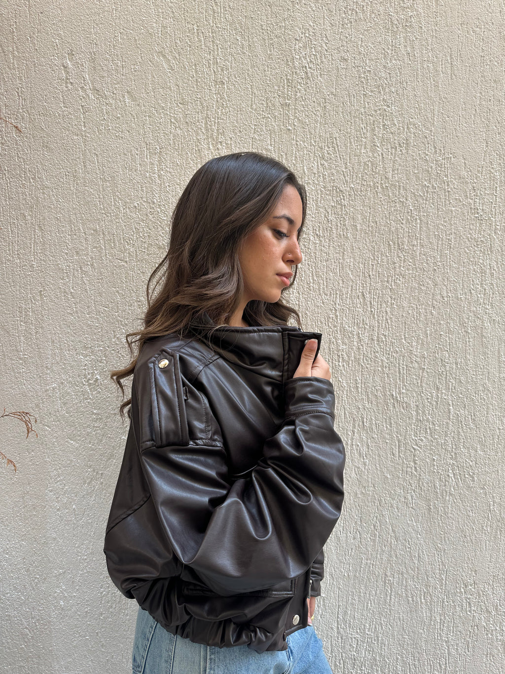 Cropped Faux Leather Jacket