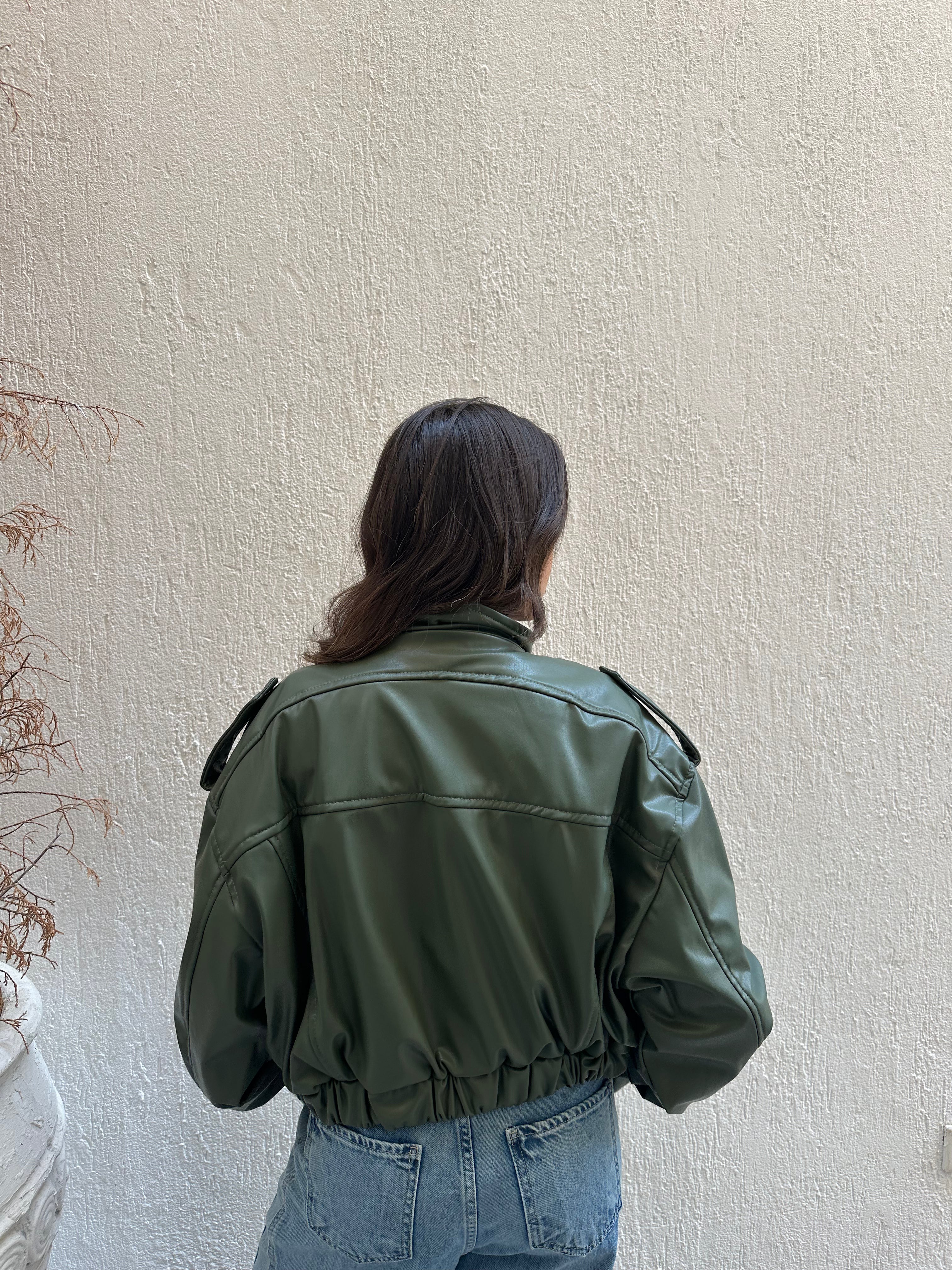 Cropped Faux Leather Jacket