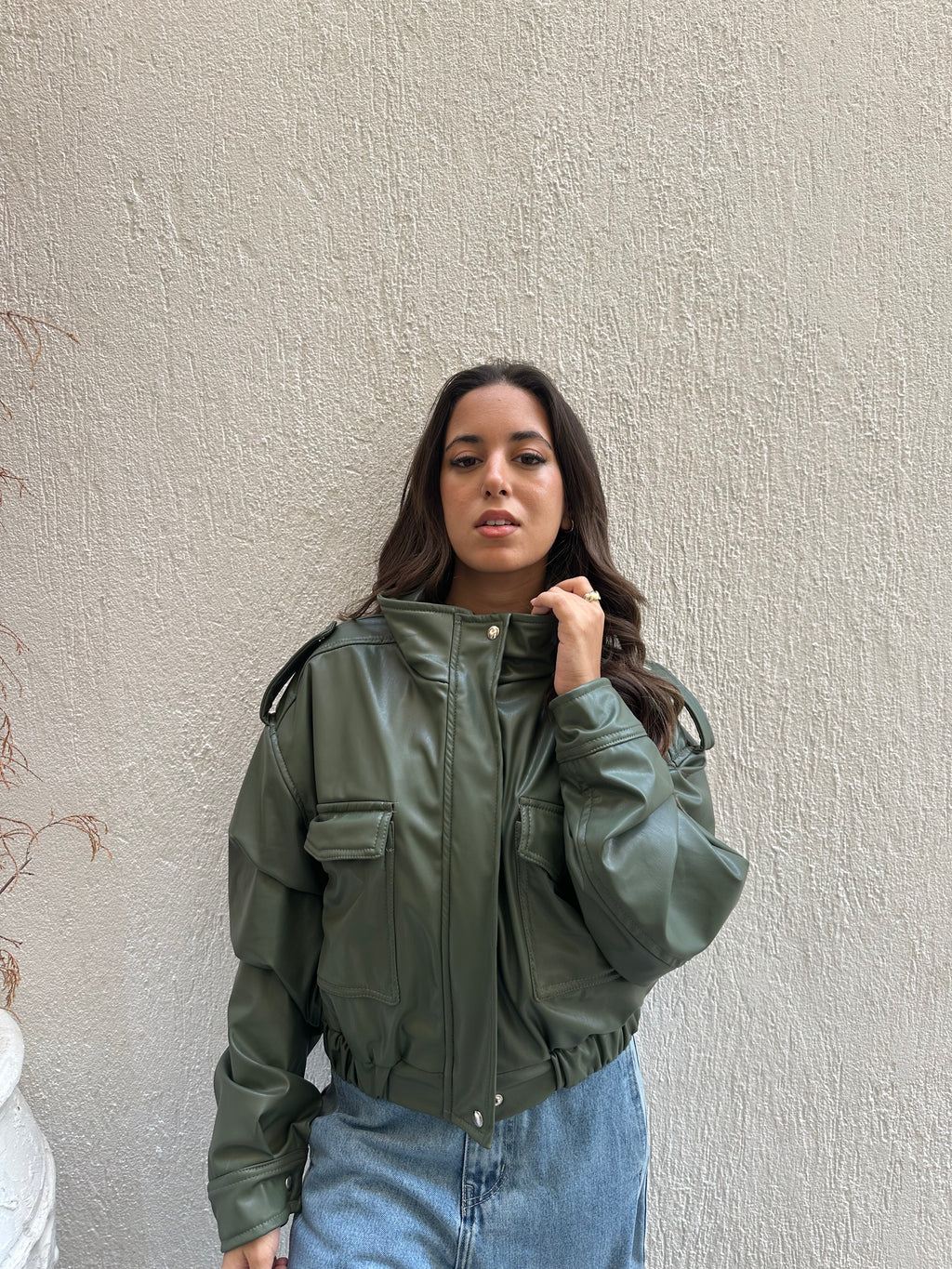 Cropped Faux Leather Jacket