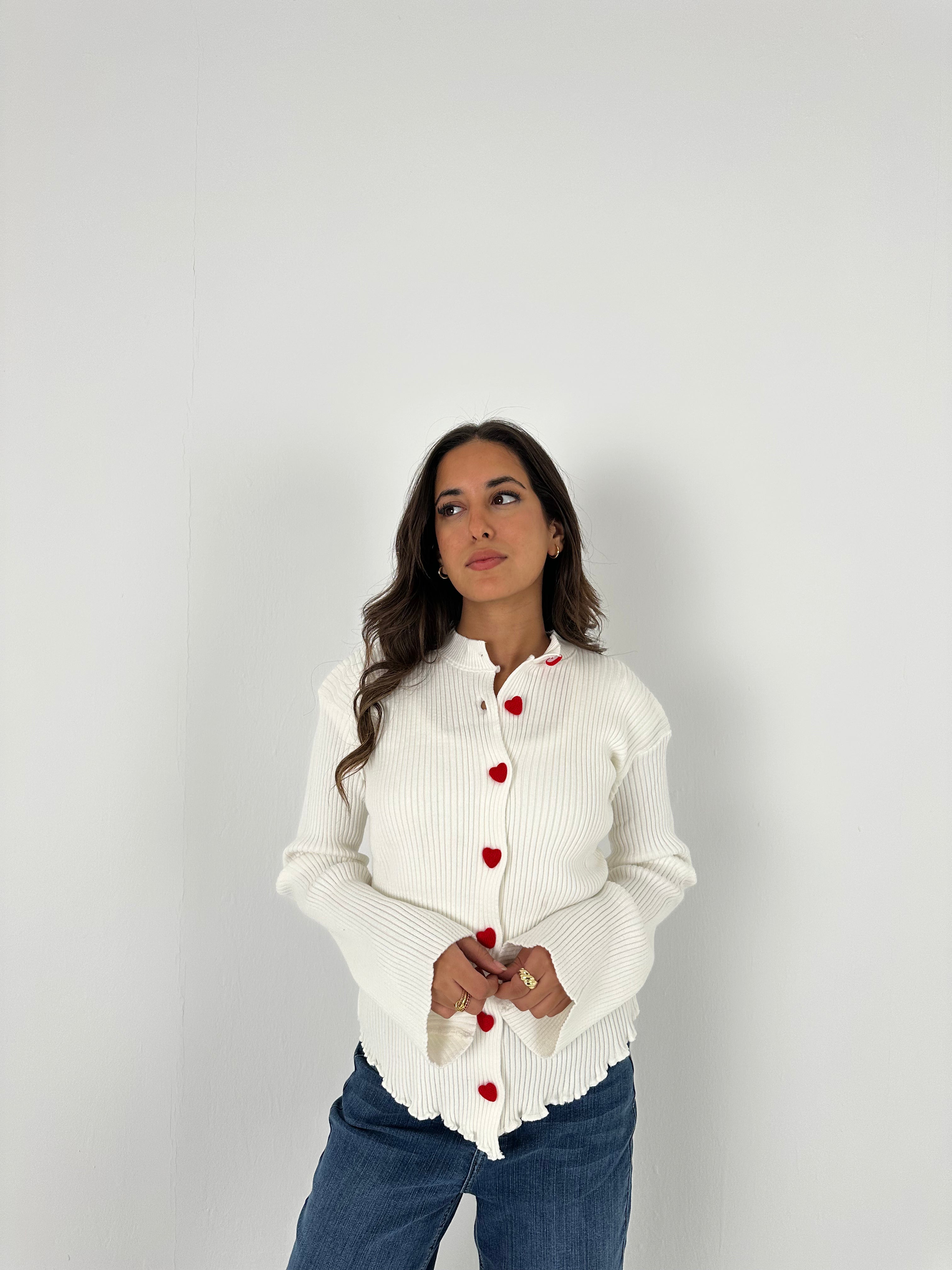 Red Heart Buttoned Knit Sweater
