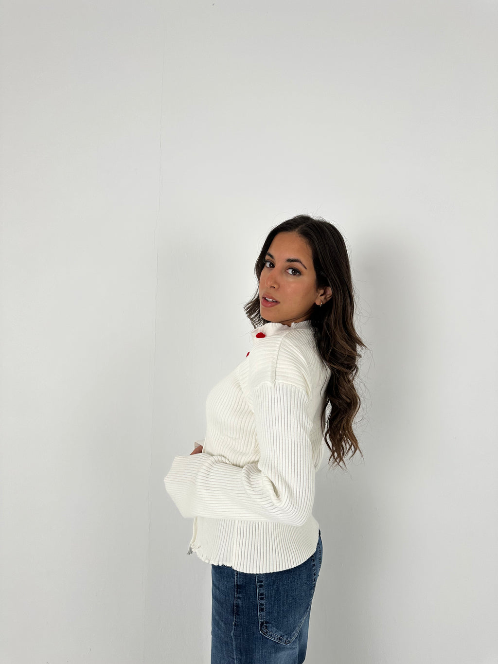 Red Heart Buttoned Knit Sweater