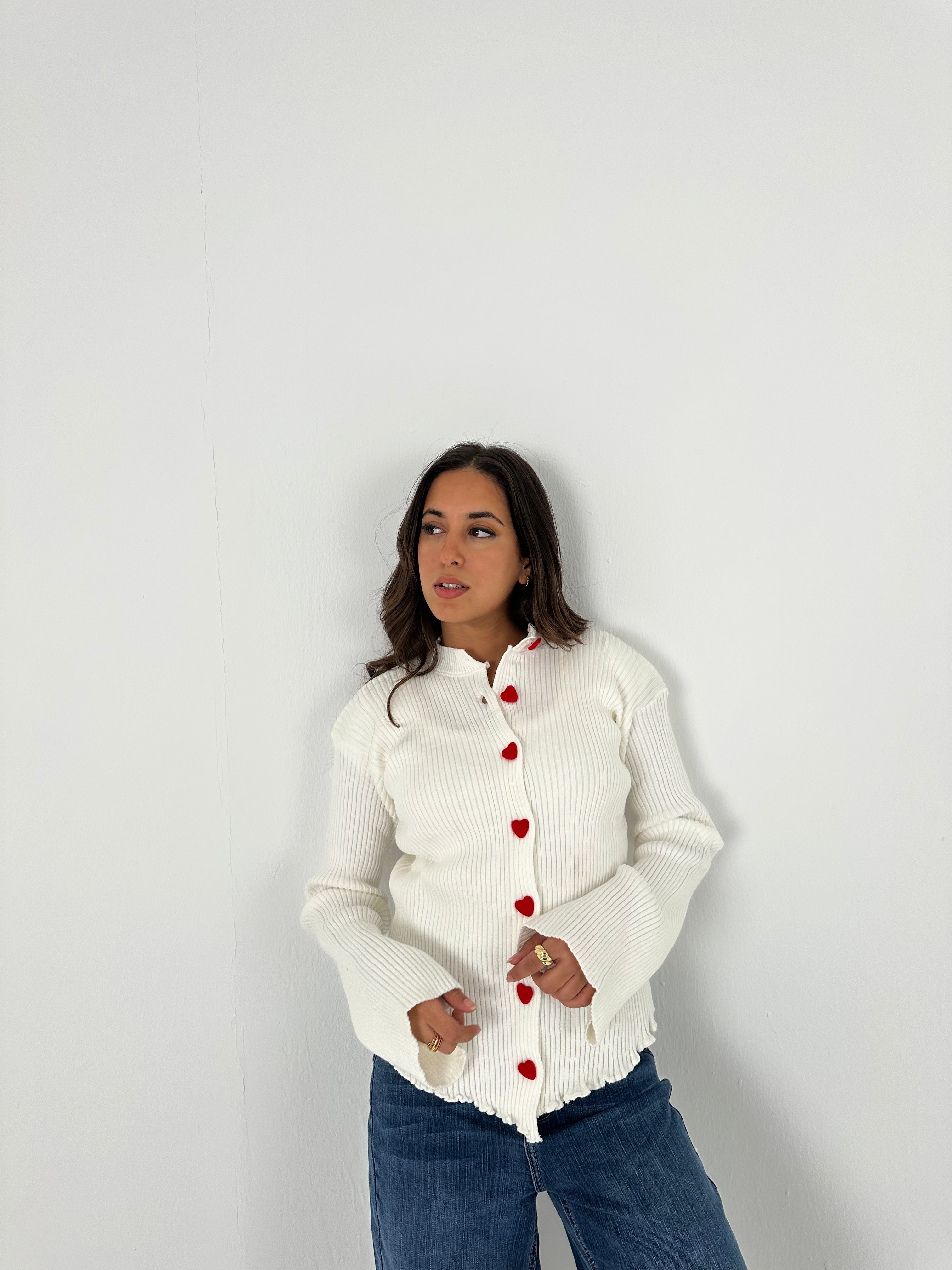 Red Heart Buttoned Knit Sweater