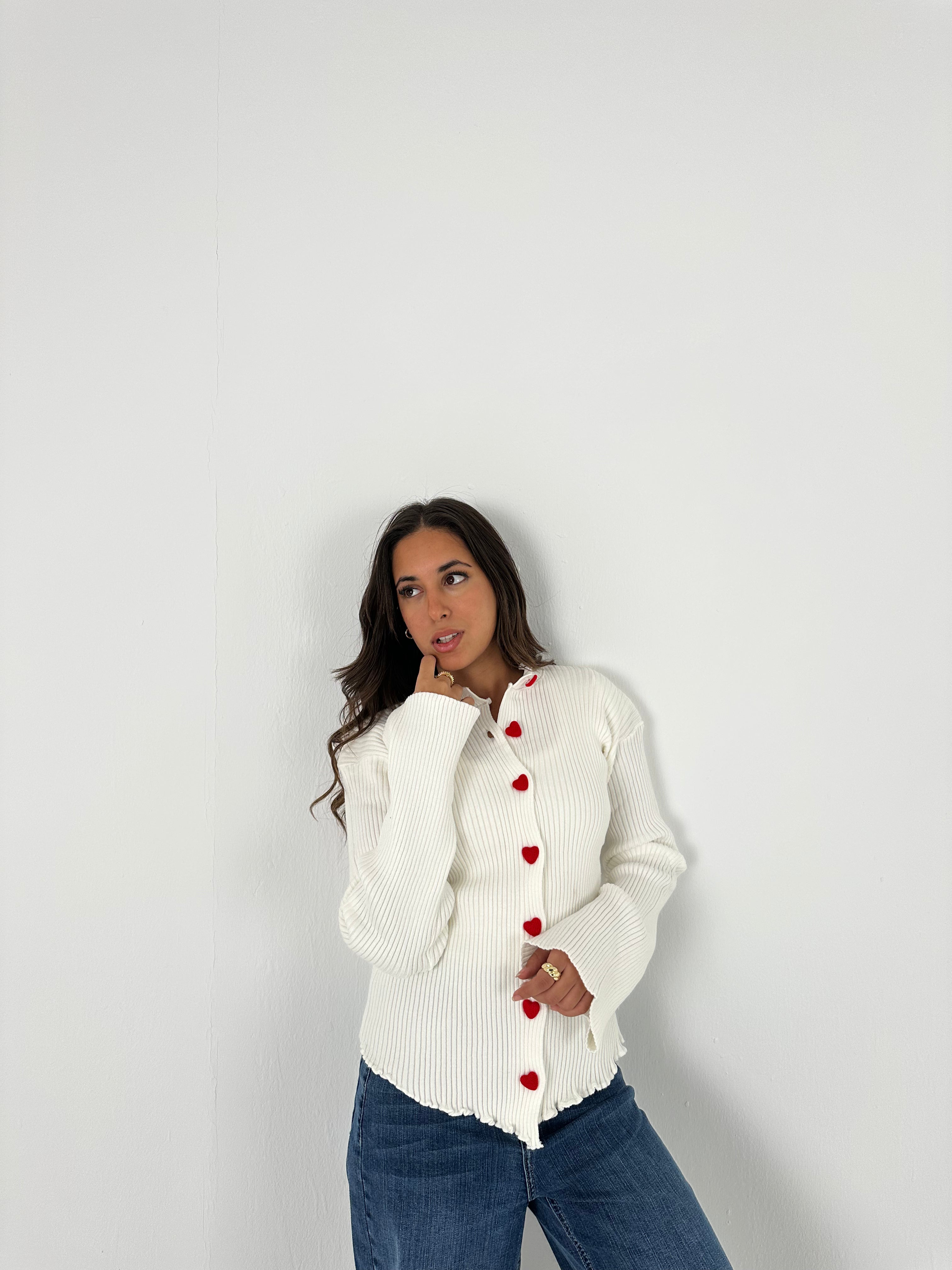 Red Heart Buttoned Knit Sweater