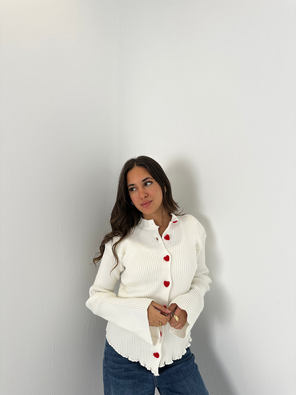 Red Heart Buttoned Knit Sweater