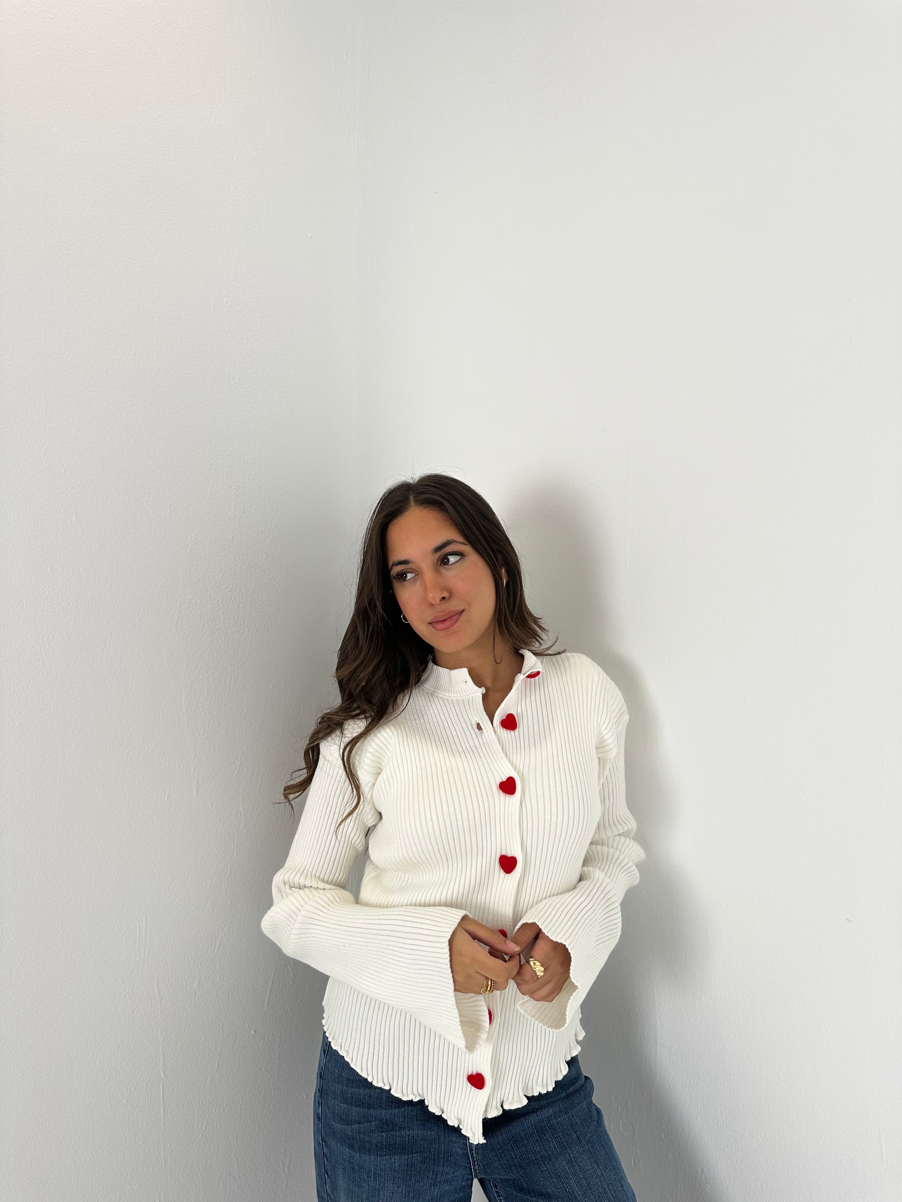 Red Heart Buttoned Knit Sweater