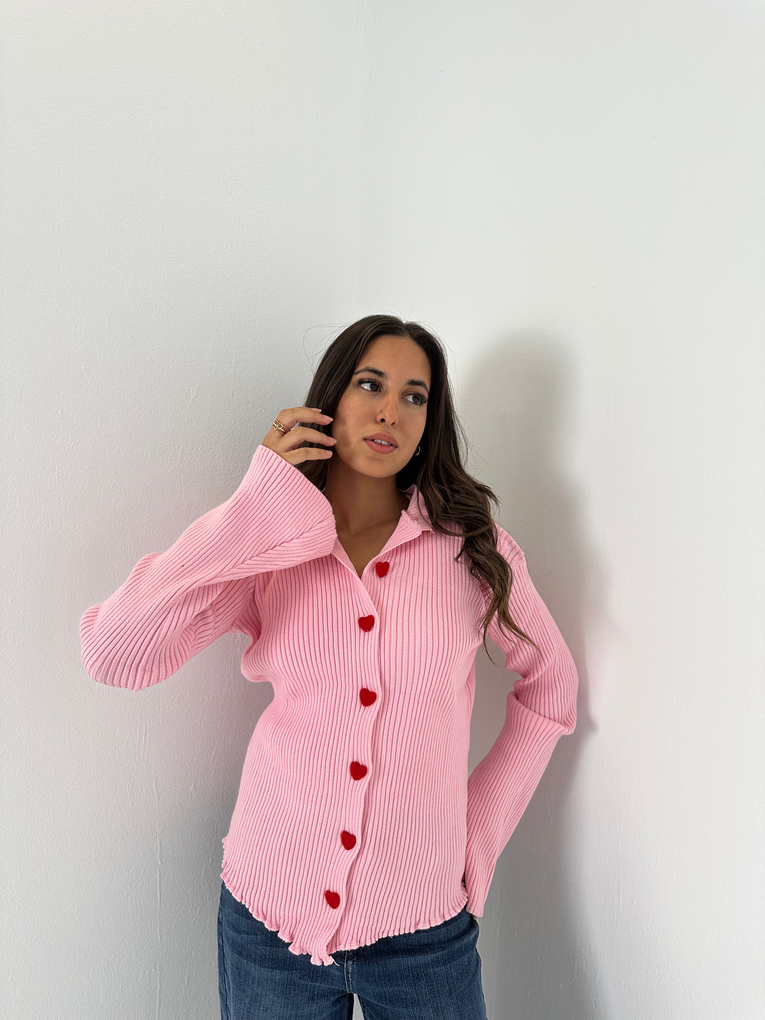 Red Heart Buttoned Knit Sweater