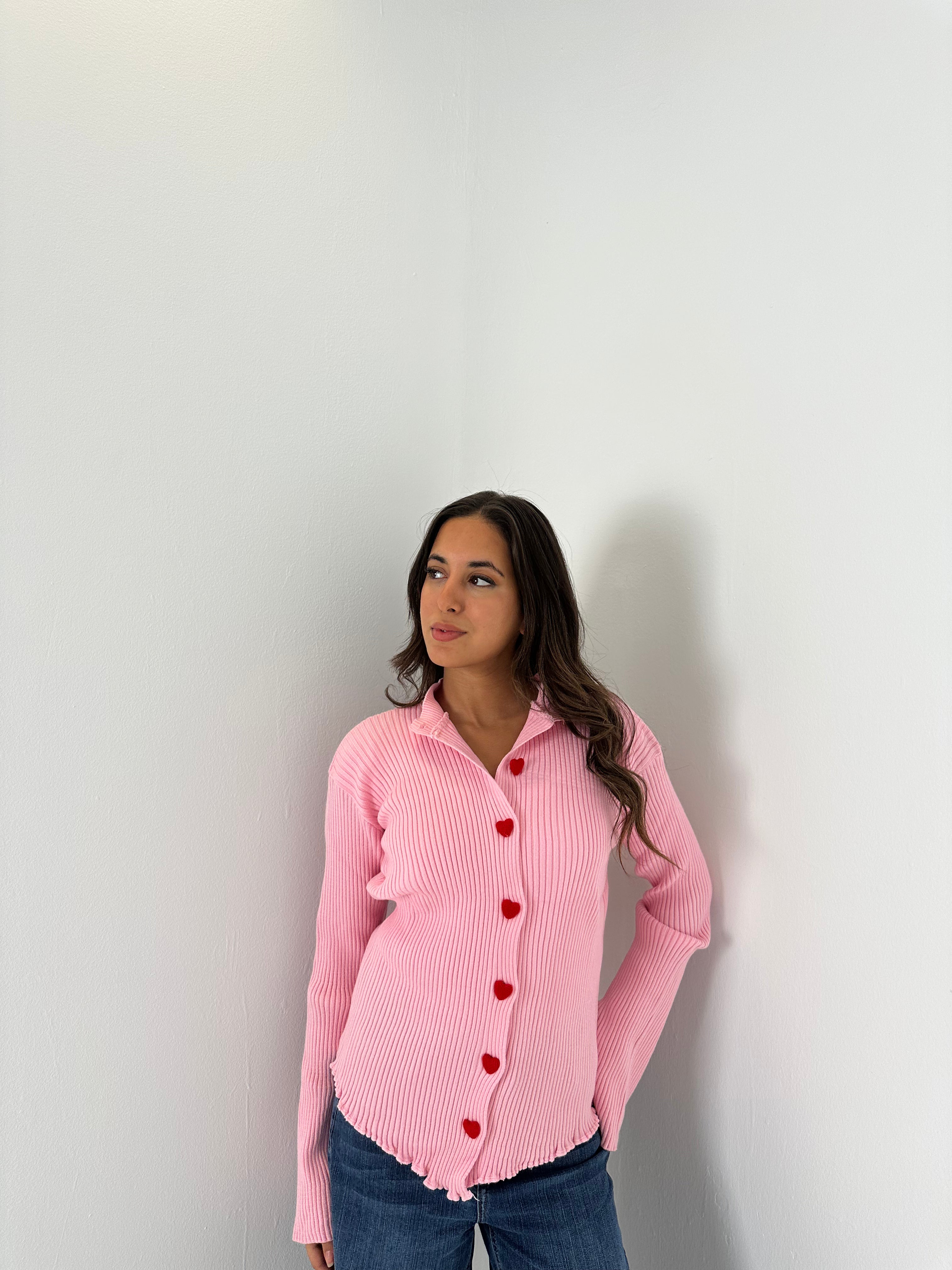 Red Heart Buttoned Knit Sweater