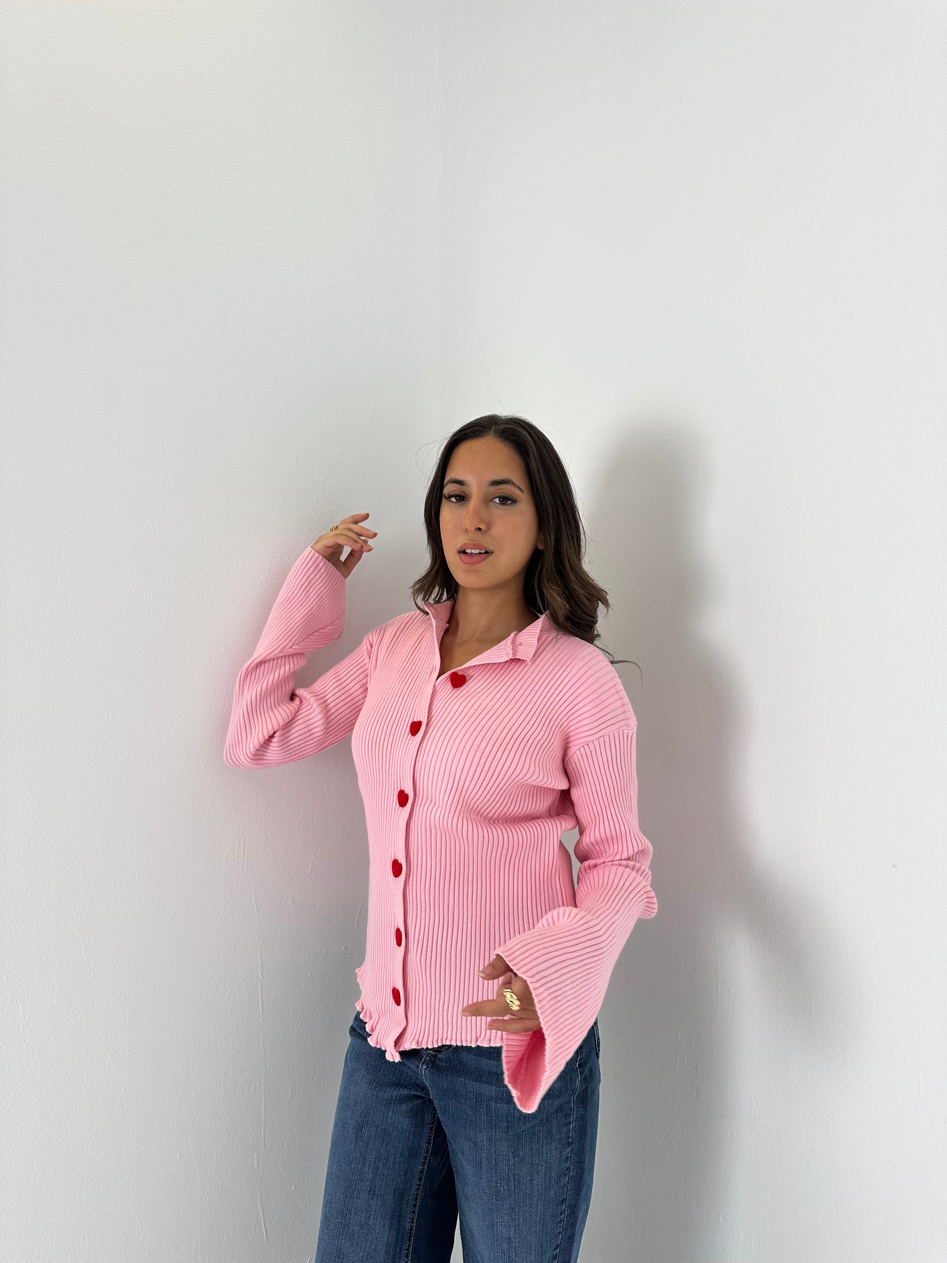 Red Heart Buttoned Knit Sweater