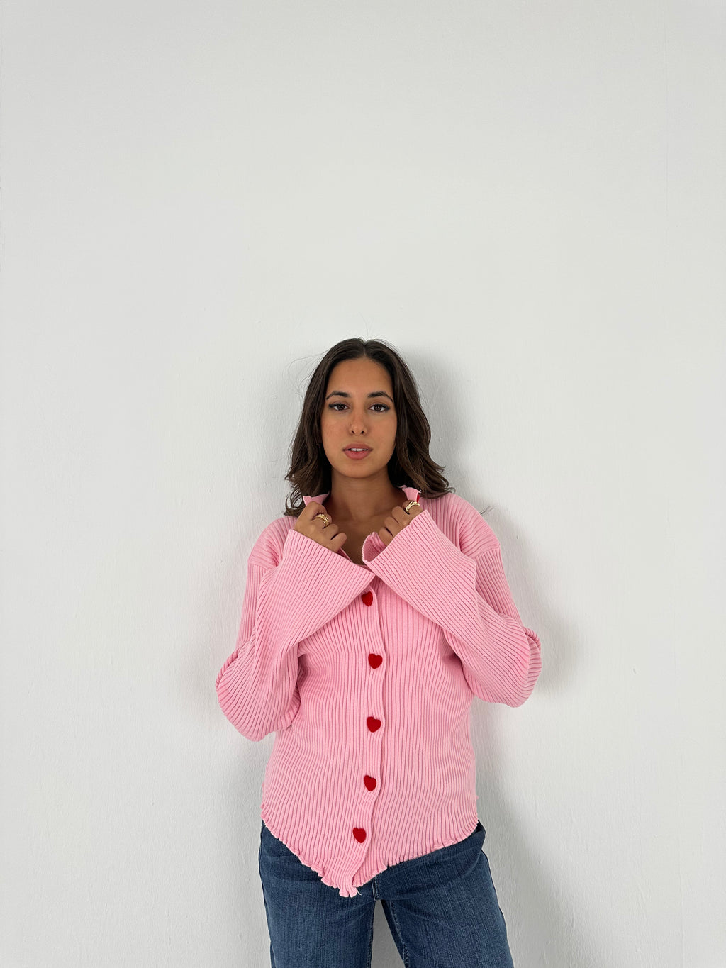 Red Heart Buttoned Knit Sweater