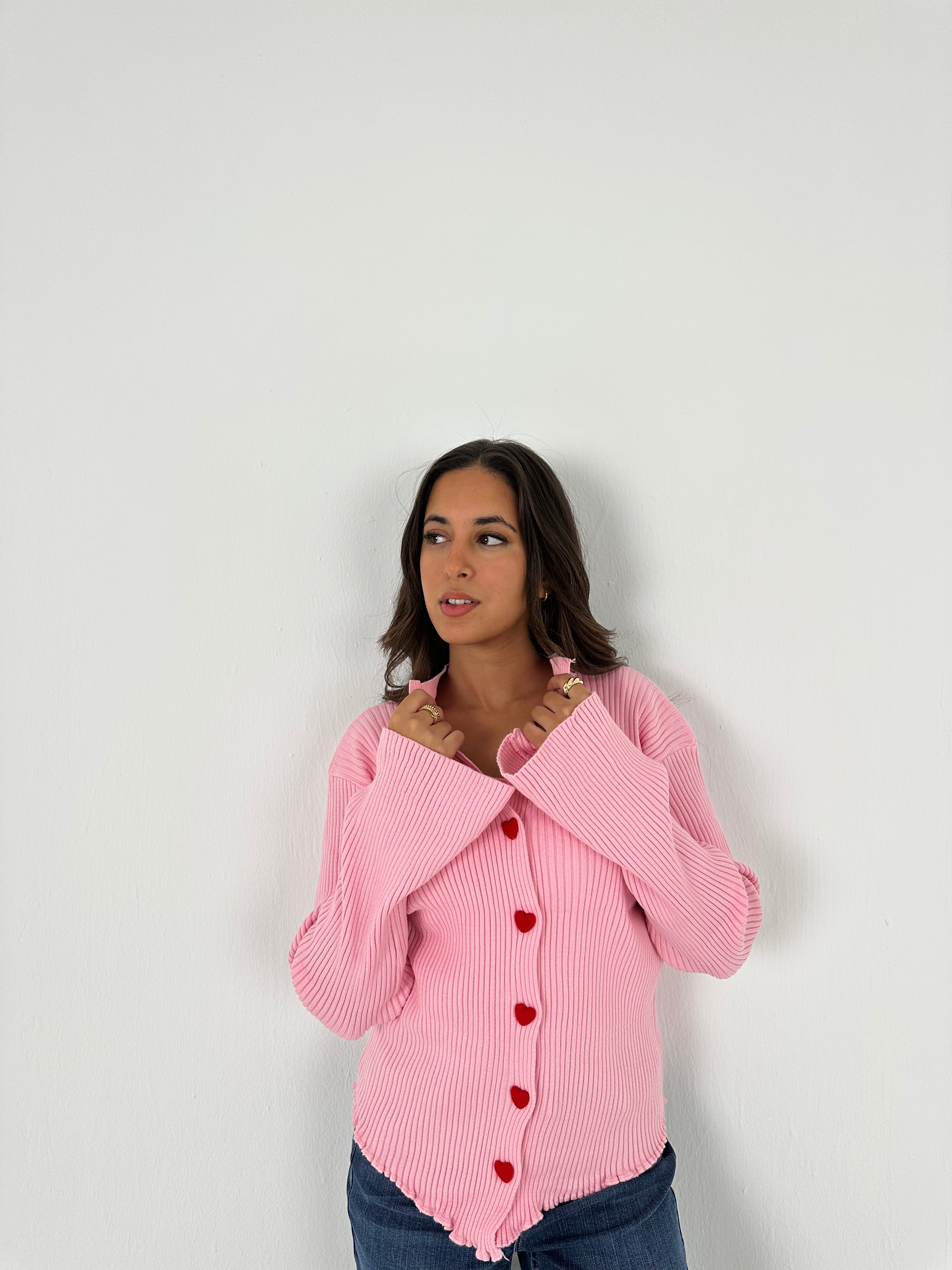 Red Heart Buttoned Knit Sweater