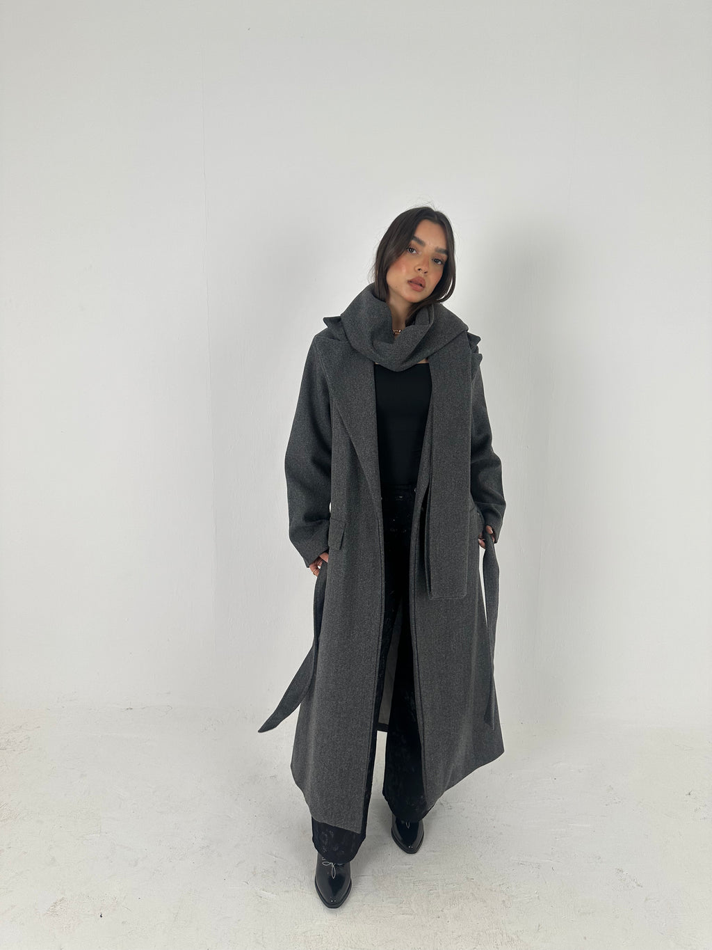 Wool Blend Coat with Scarf