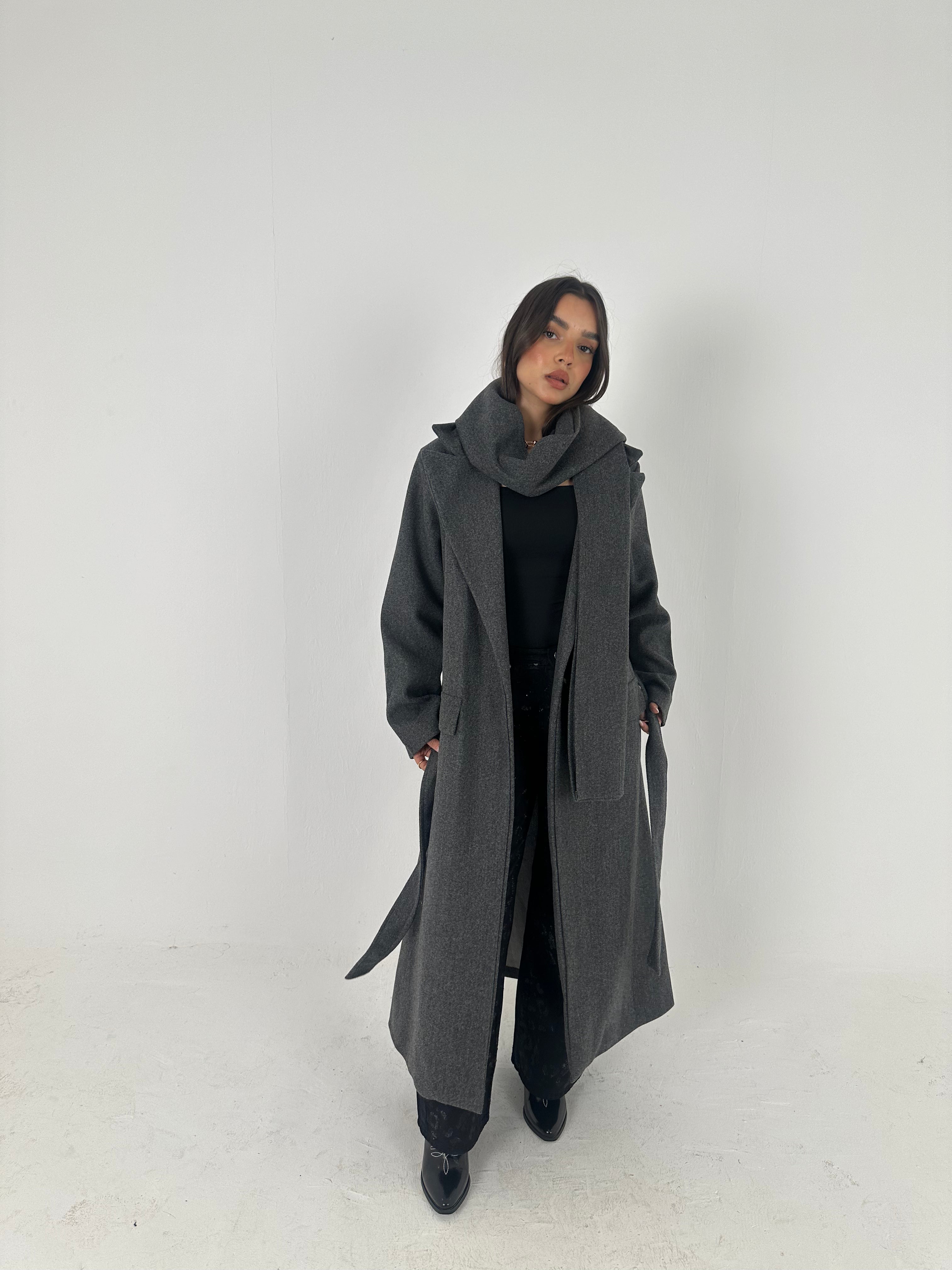 Wool Blend Coat with Scarf