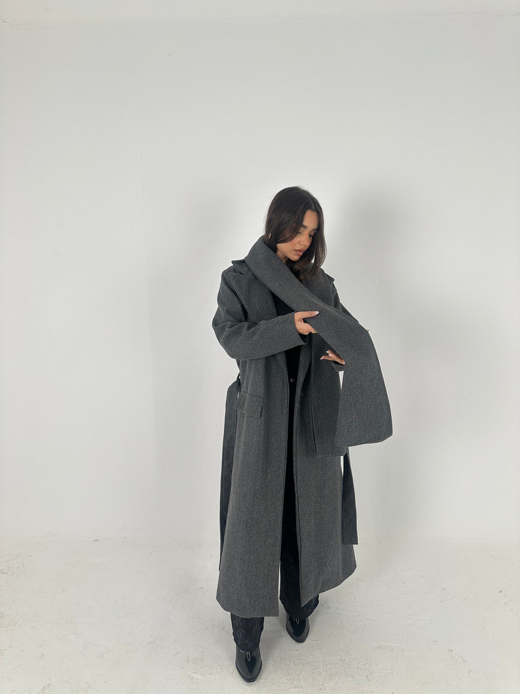 Wool Blend Coat with Scarf