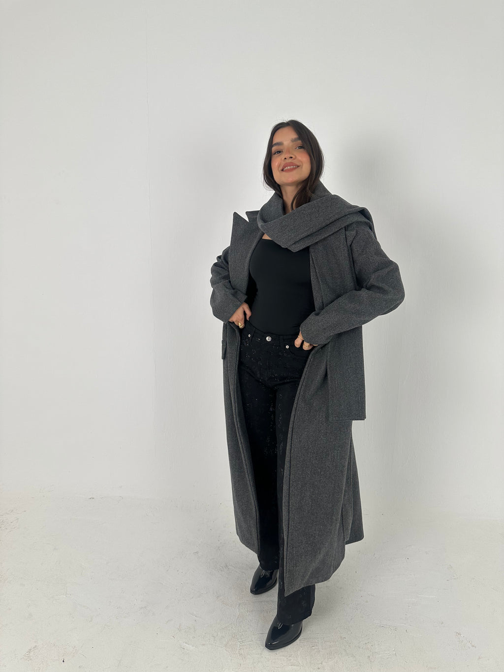 Wool Blend Coat with Scarf