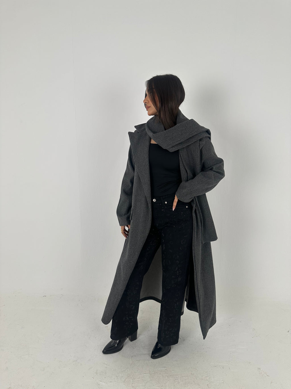 Wool Blend Coat with Scarf