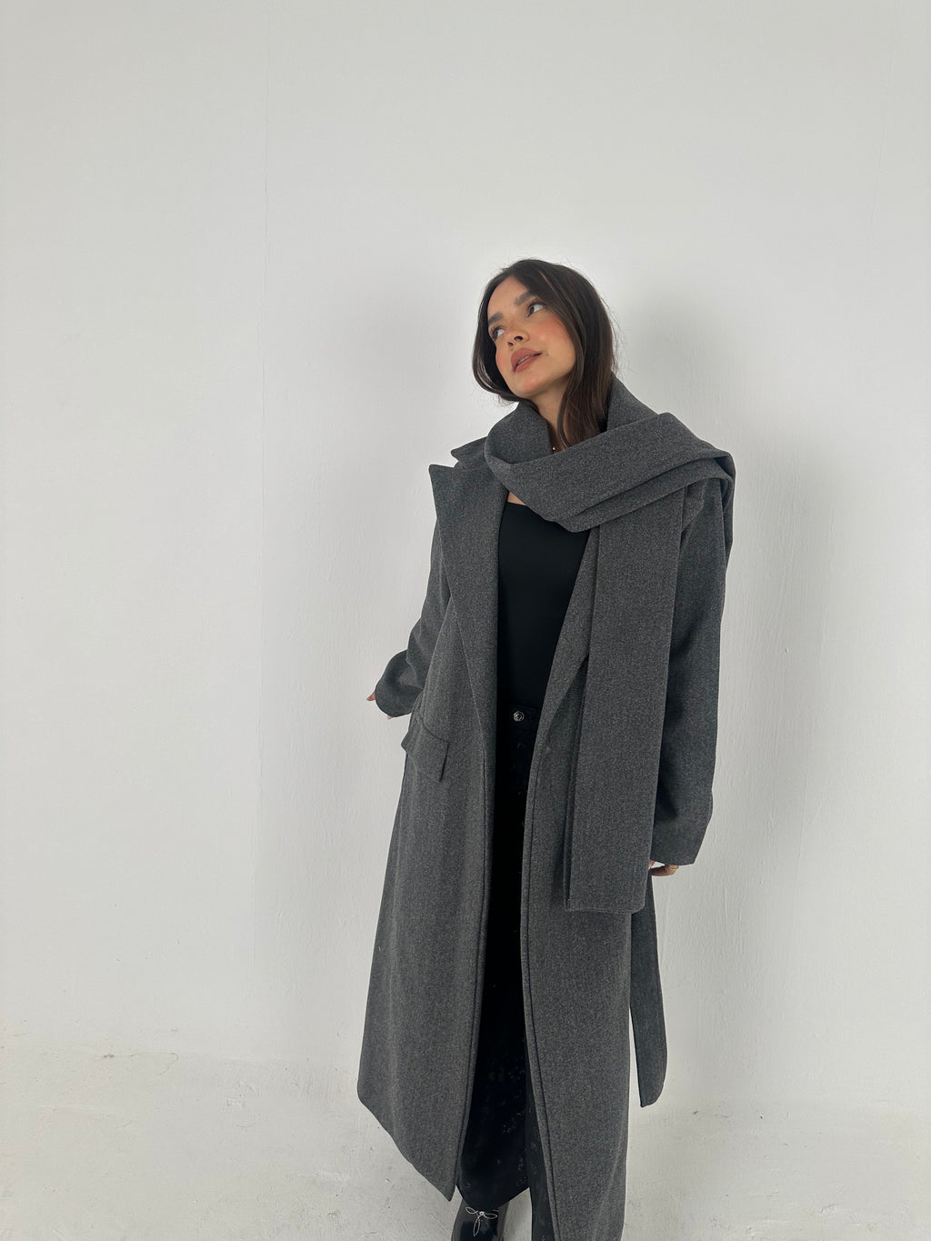 Wool Blend Coat with Scarf