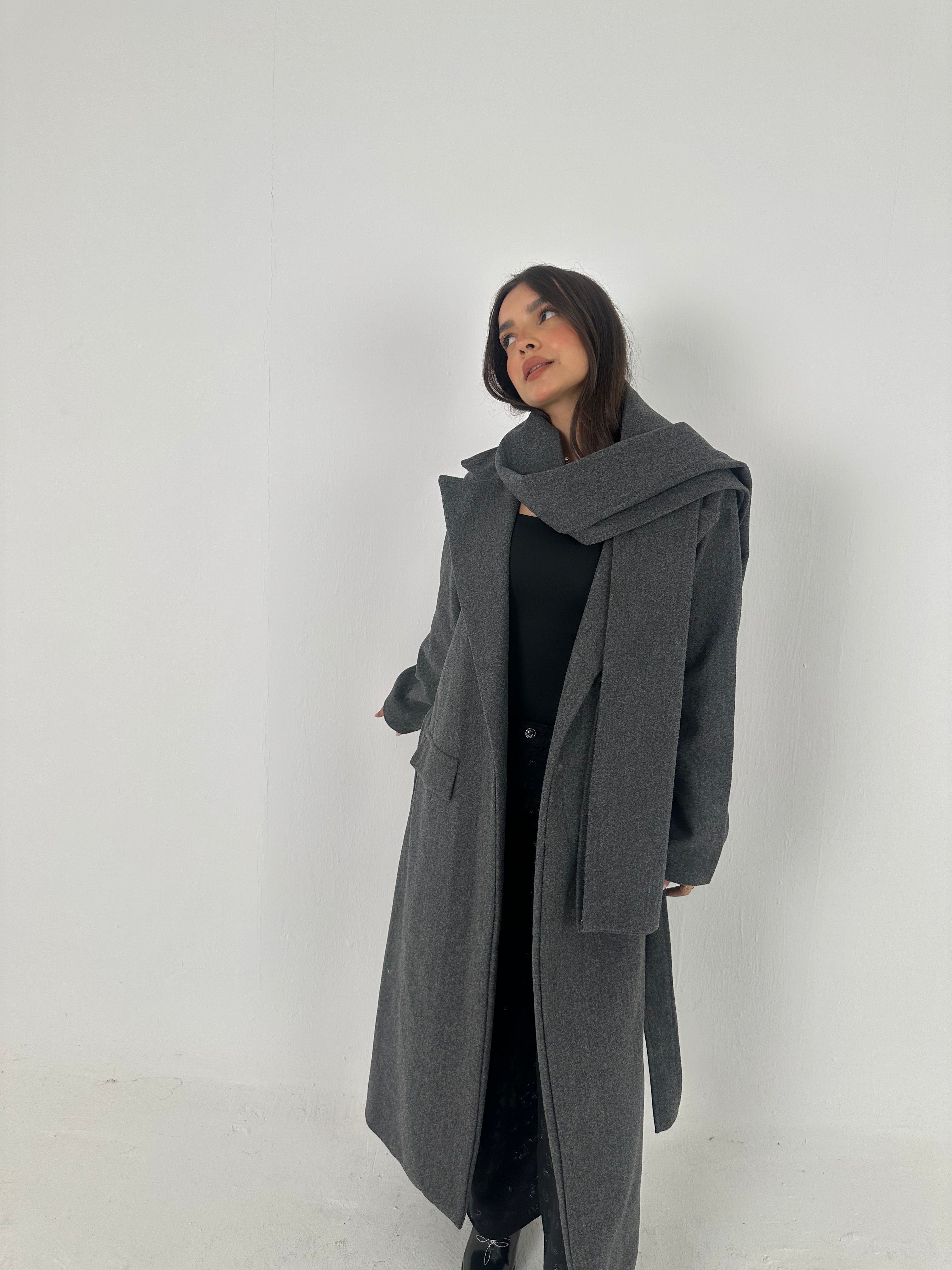 Wool Blend Coat with Scarf