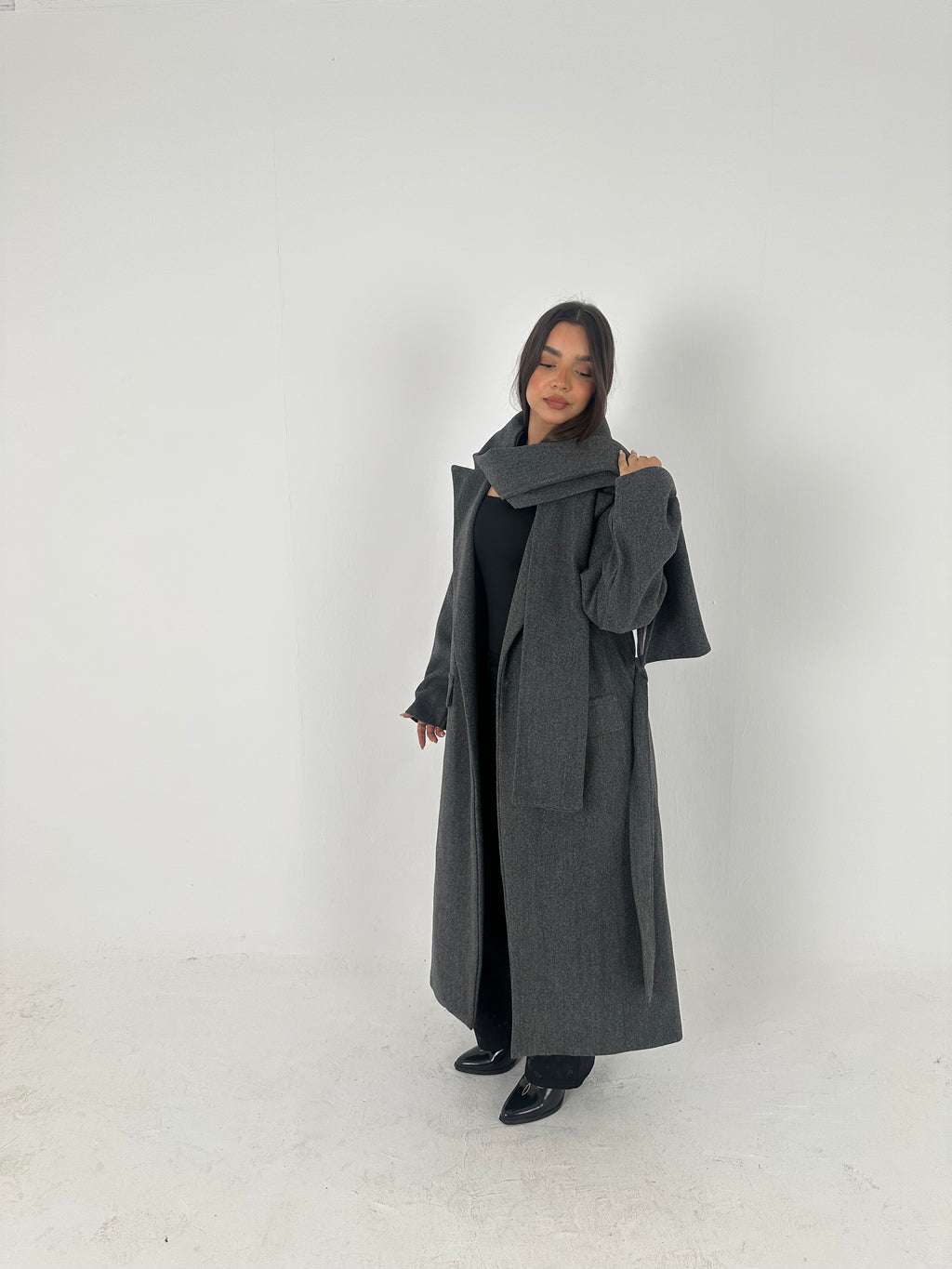 Wool Blend Coat with Scarf