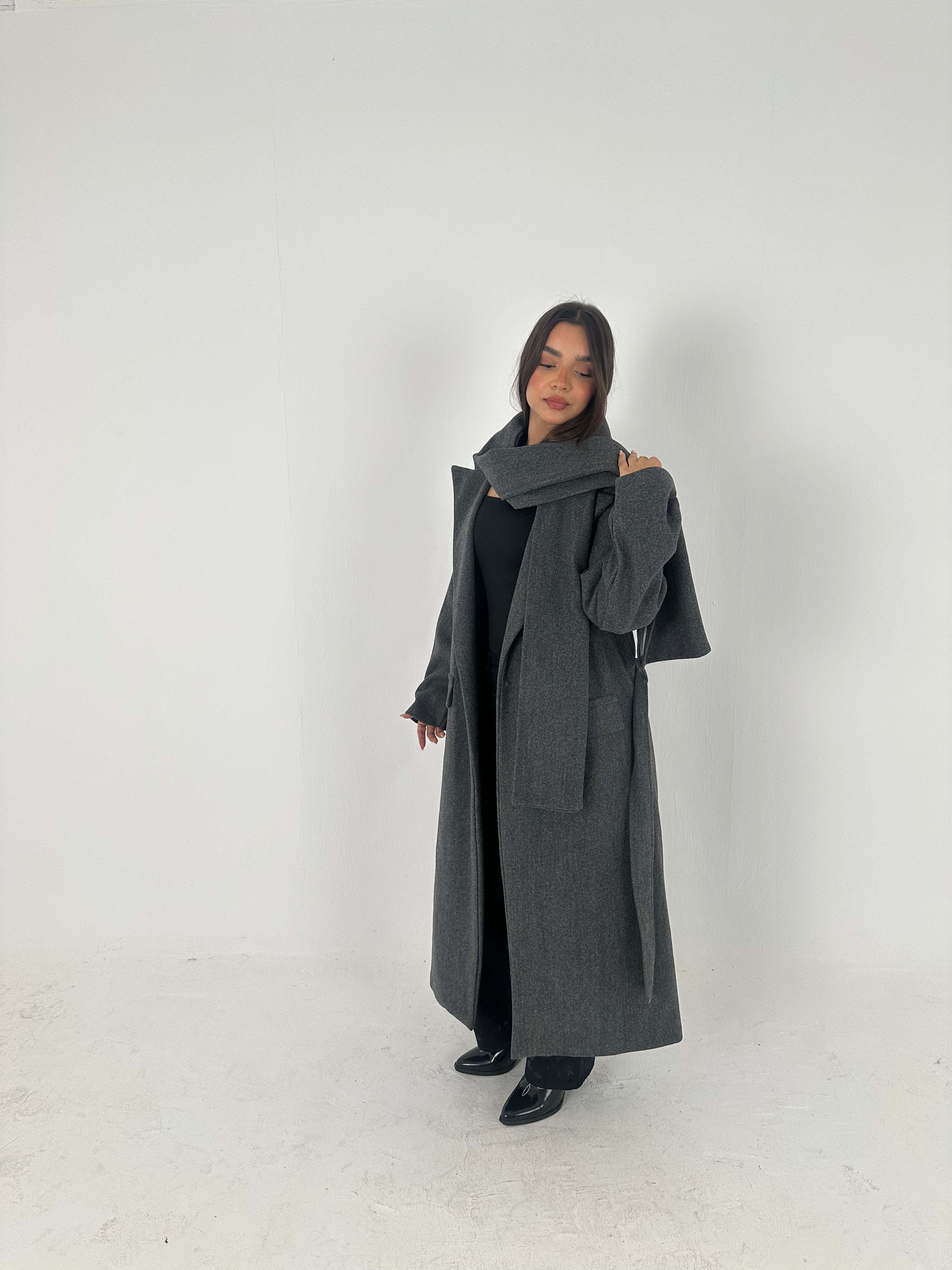 Wool Blend Coat with Scarf