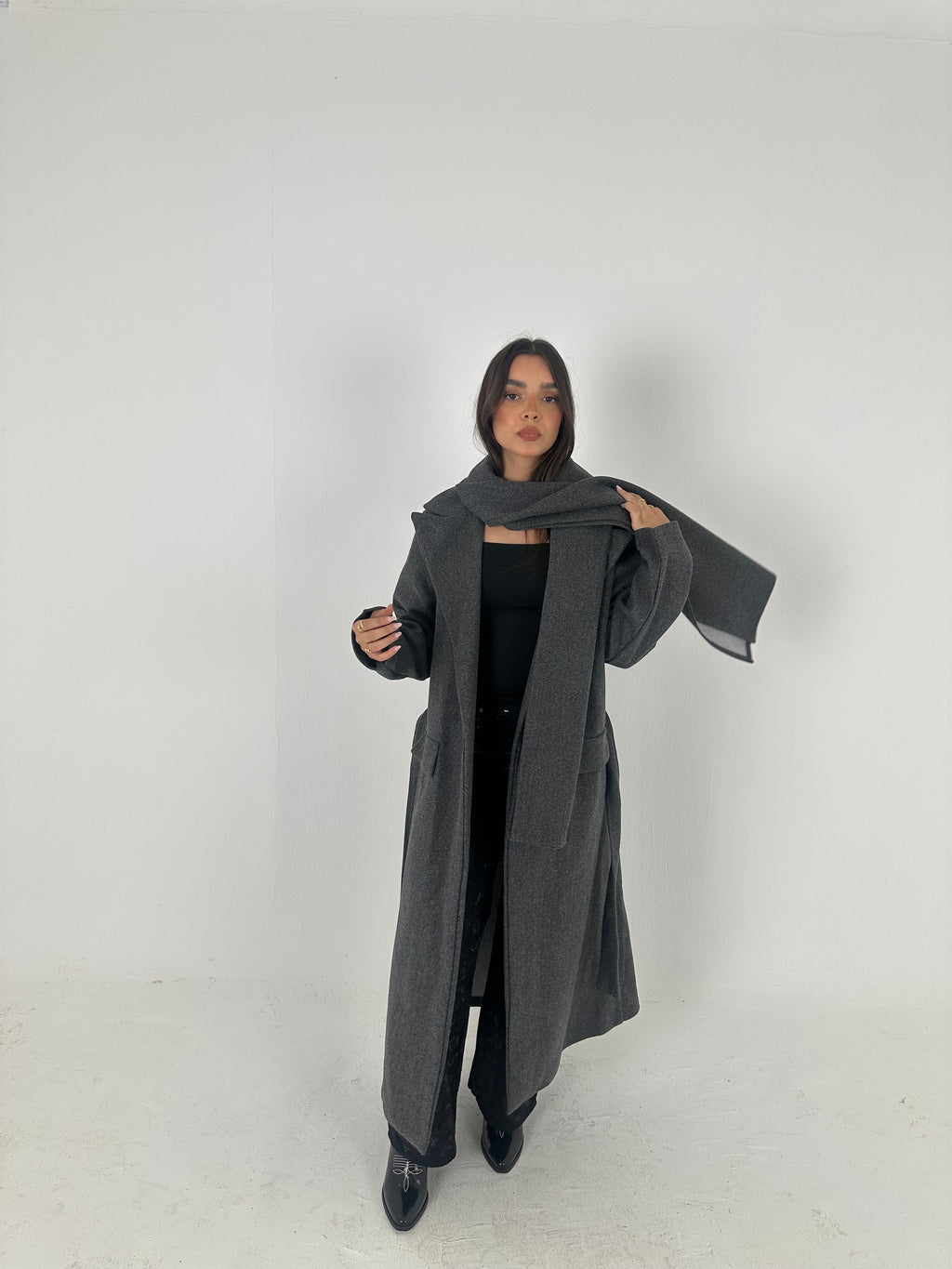 Wool Blend Coat with Scarf