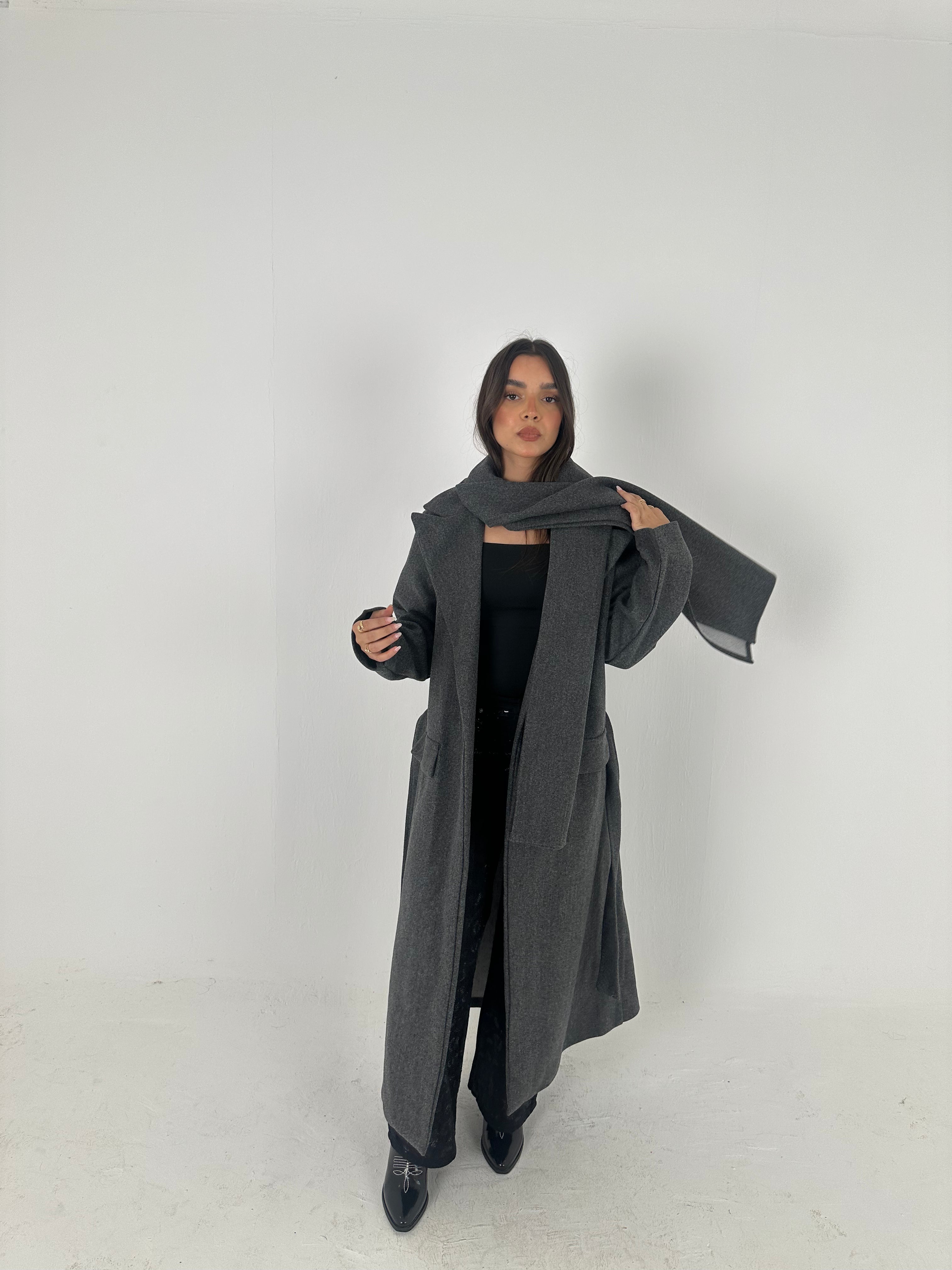 Wool Blend Coat with Scarf