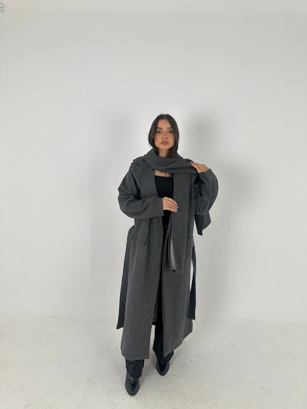 Wool Blend Coat with Scarf