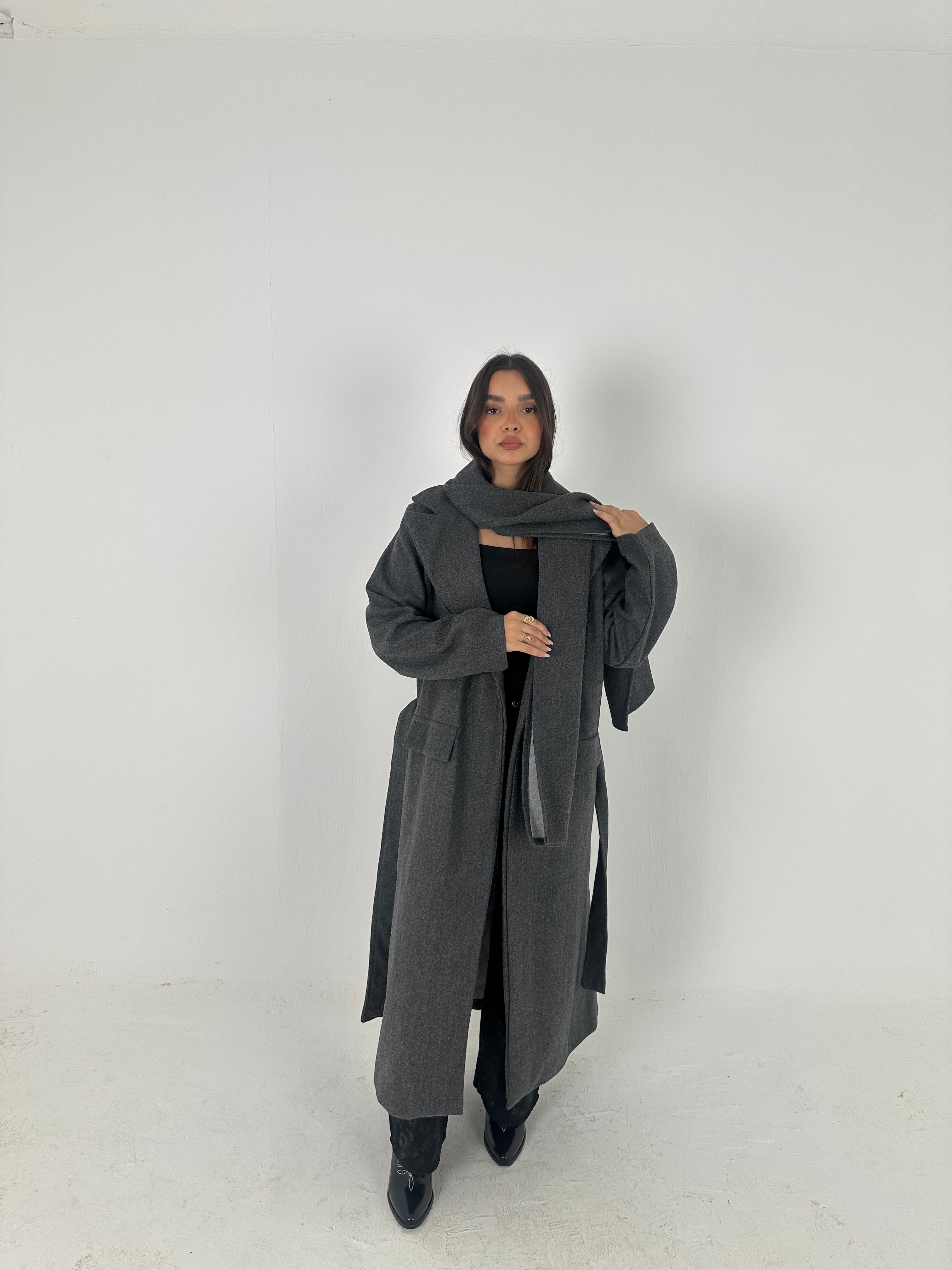 Wool Blend Coat with Scarf