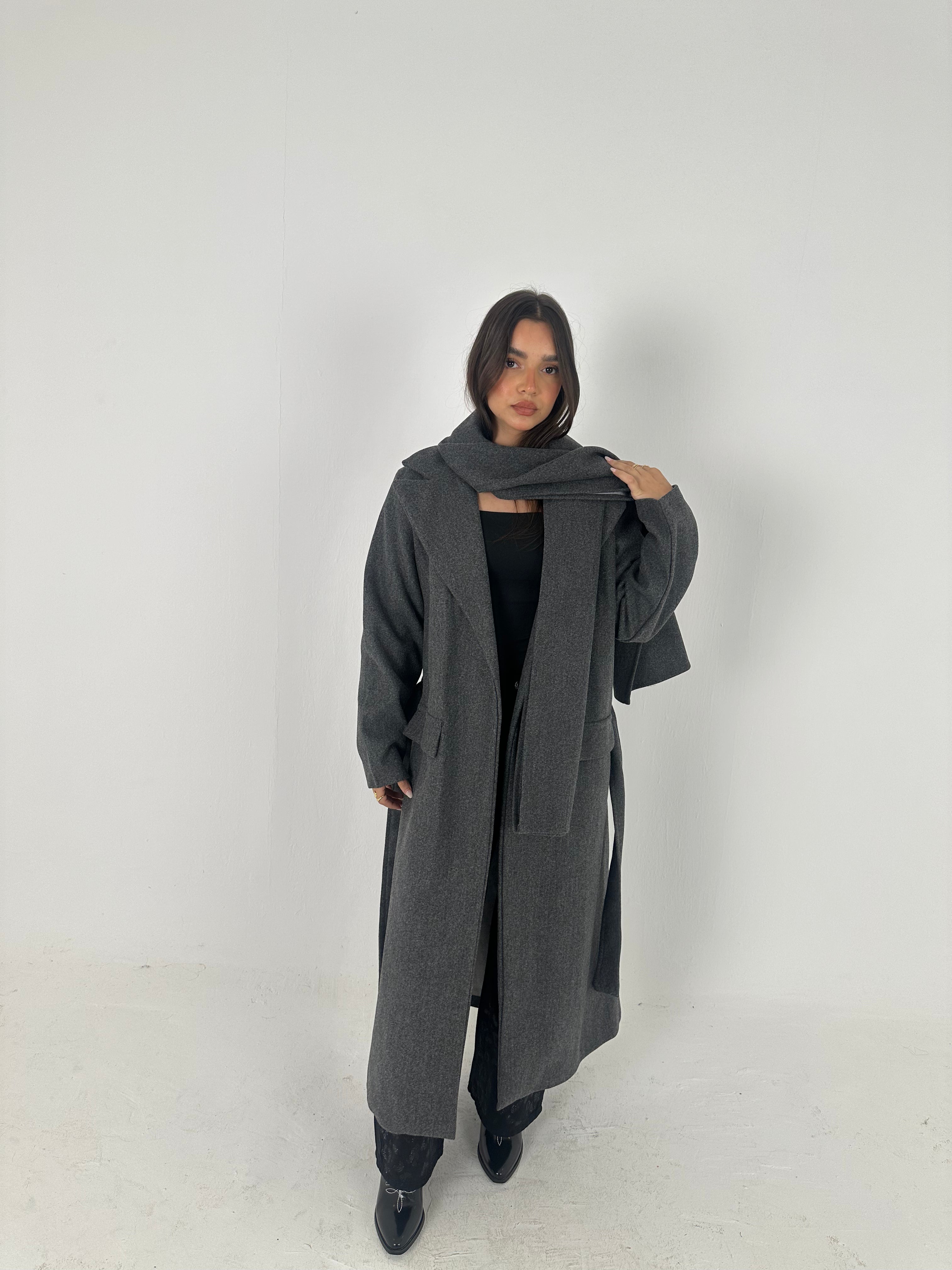 Wool Blend Coat with Scarf