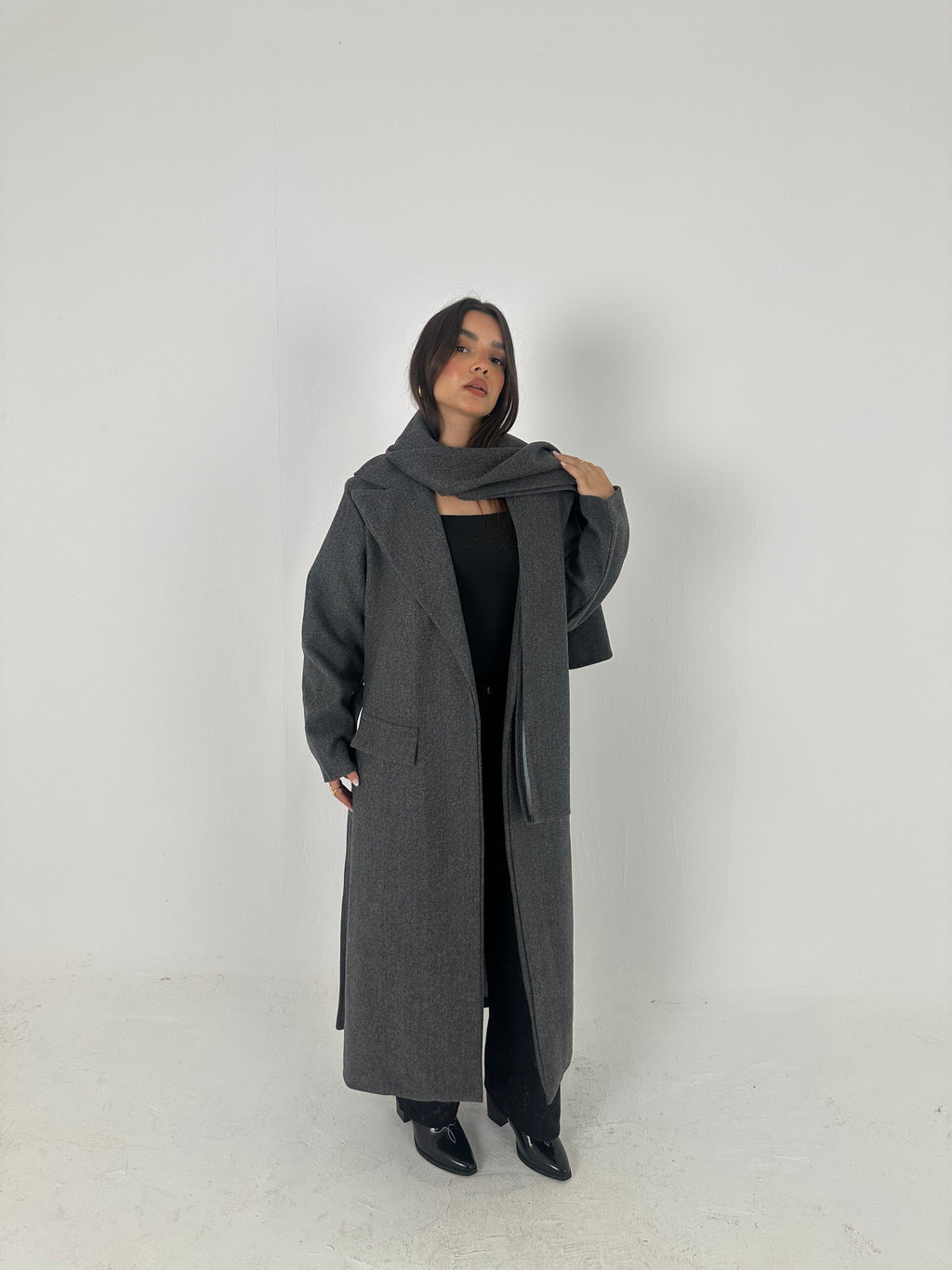 Wool Blend Coat with Scarf