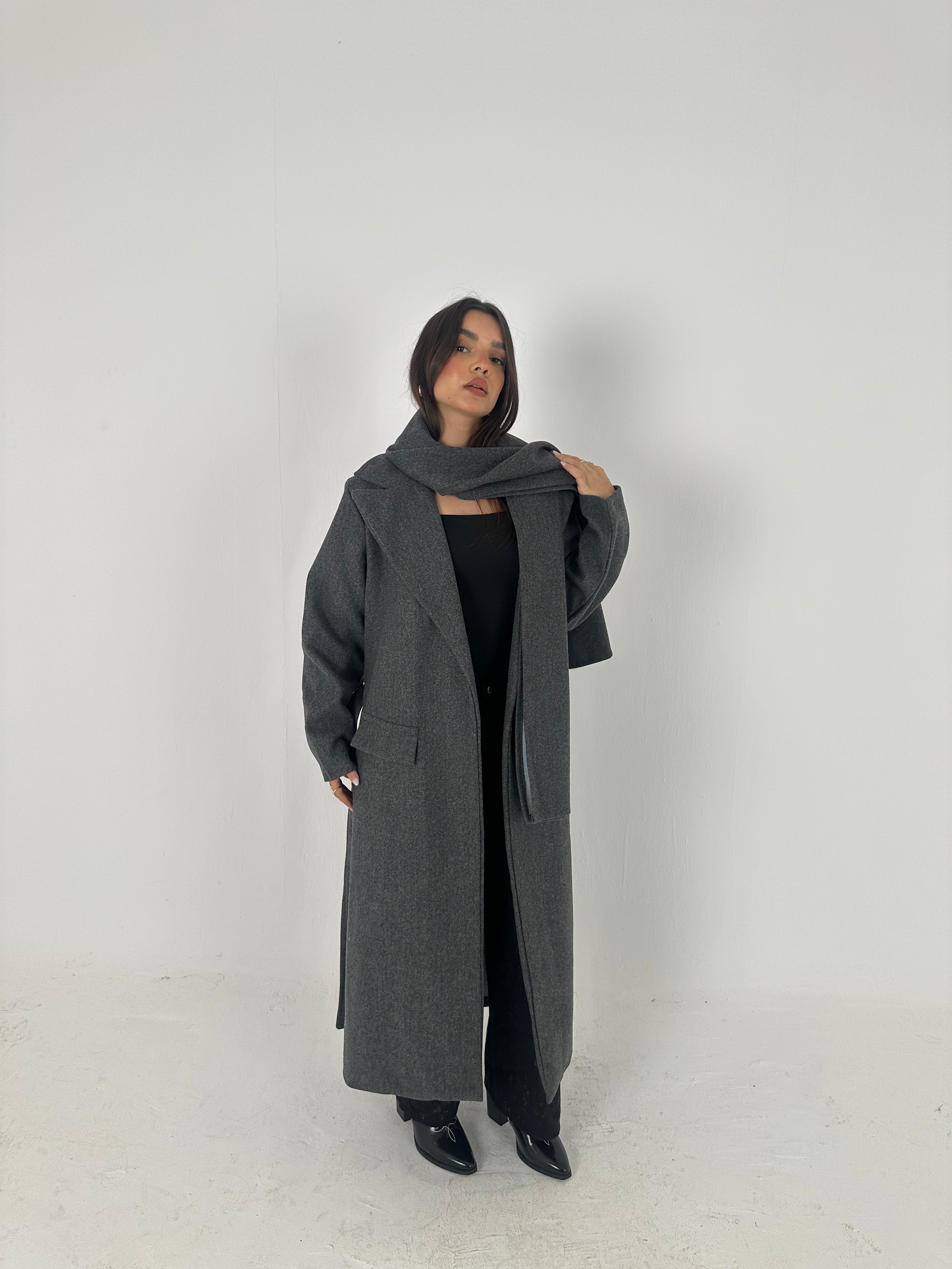 Wool Blend Coat with Scarf