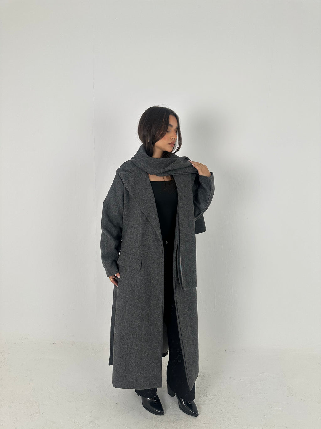 Wool Blend Coat with Scarf