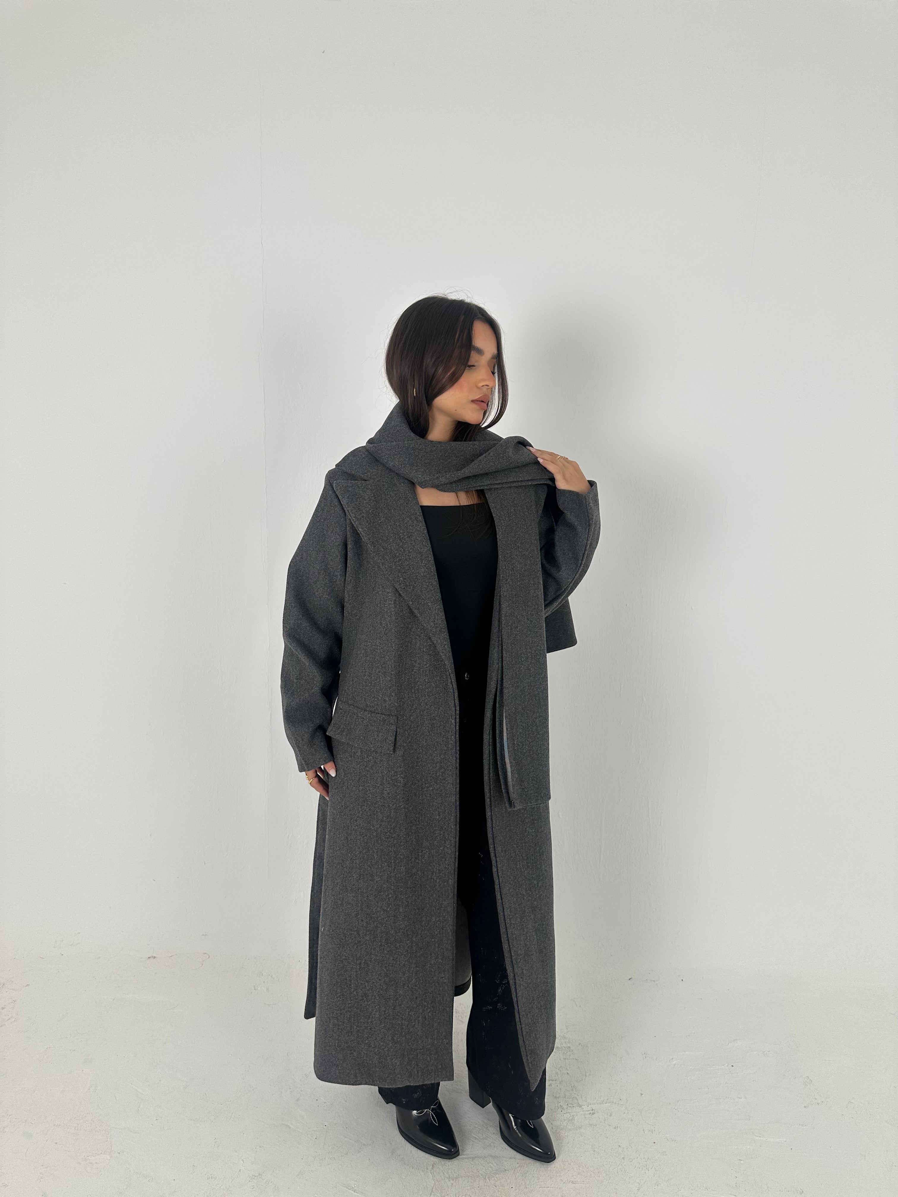 Wool Blend Coat with Scarf