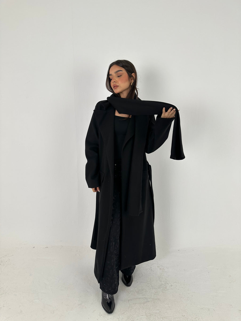 Wool Blend Coat with Scarf