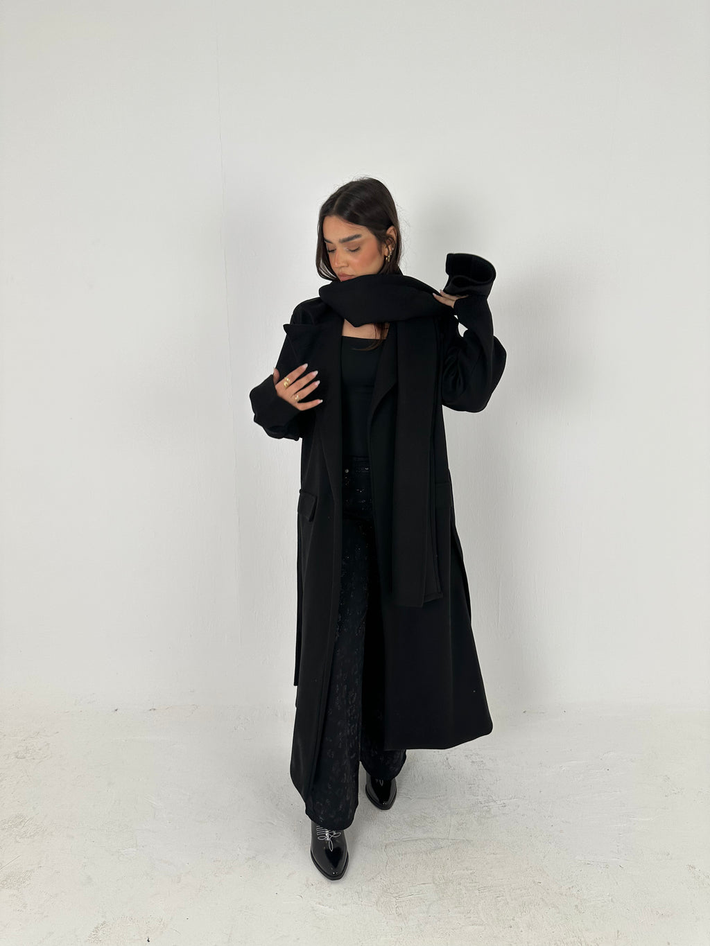 Wool Blend Coat with Scarf