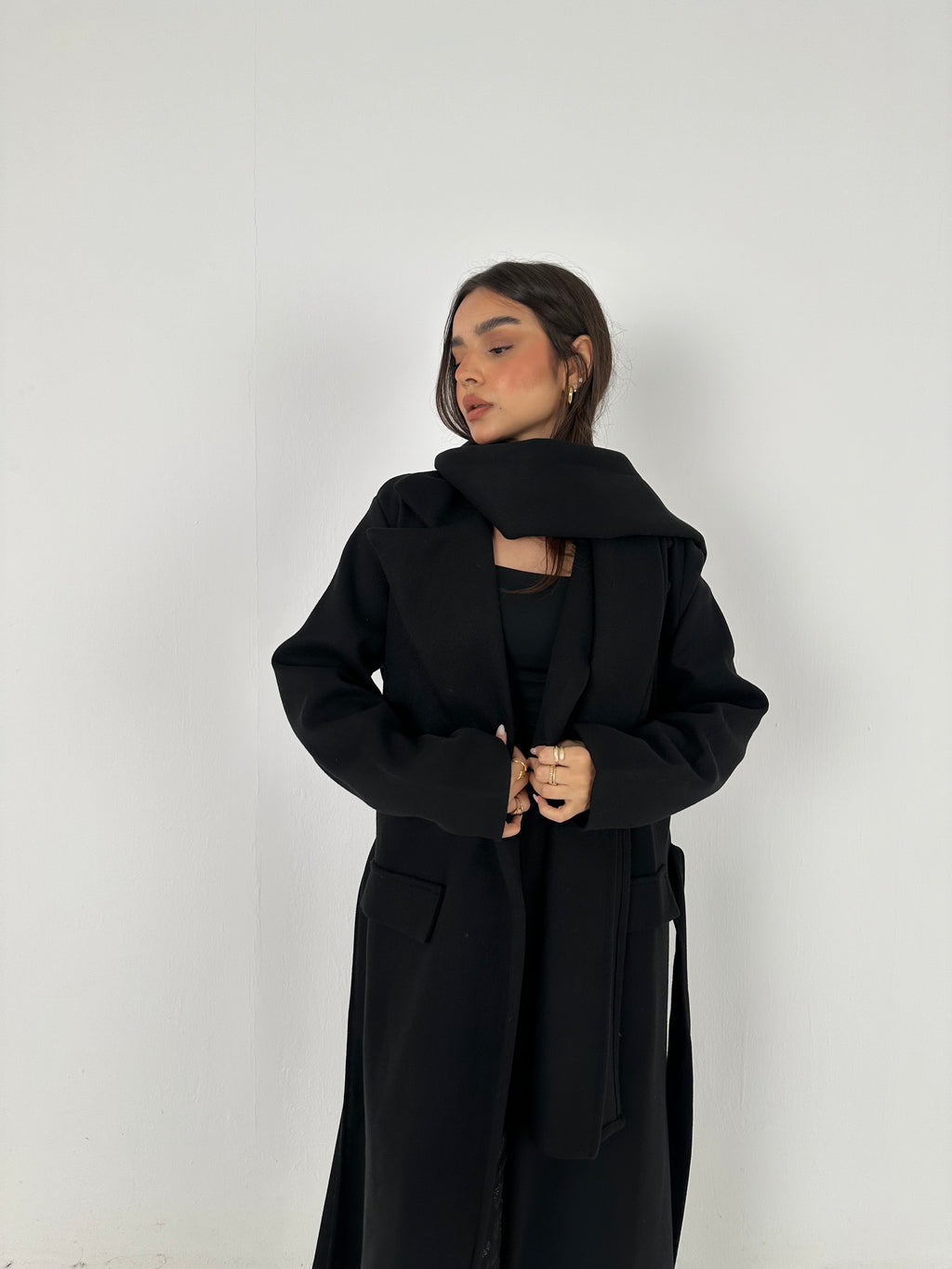 Wool Blend Coat with Scarf